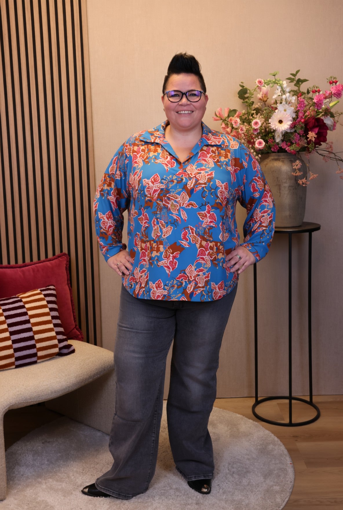 Mirre | Blouse aqua met kraagje