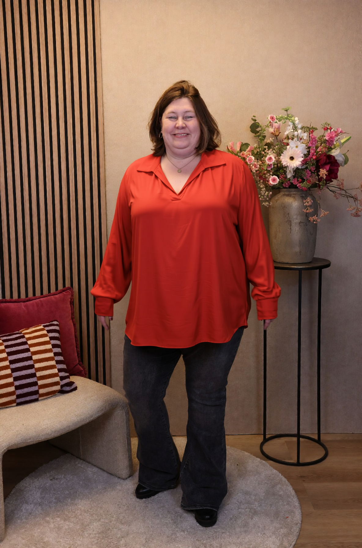 Sara | Blouse rood met kraagje