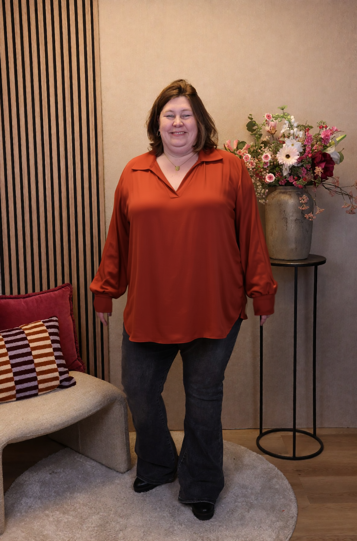 Sara | Blouse roest bruin met kraagje