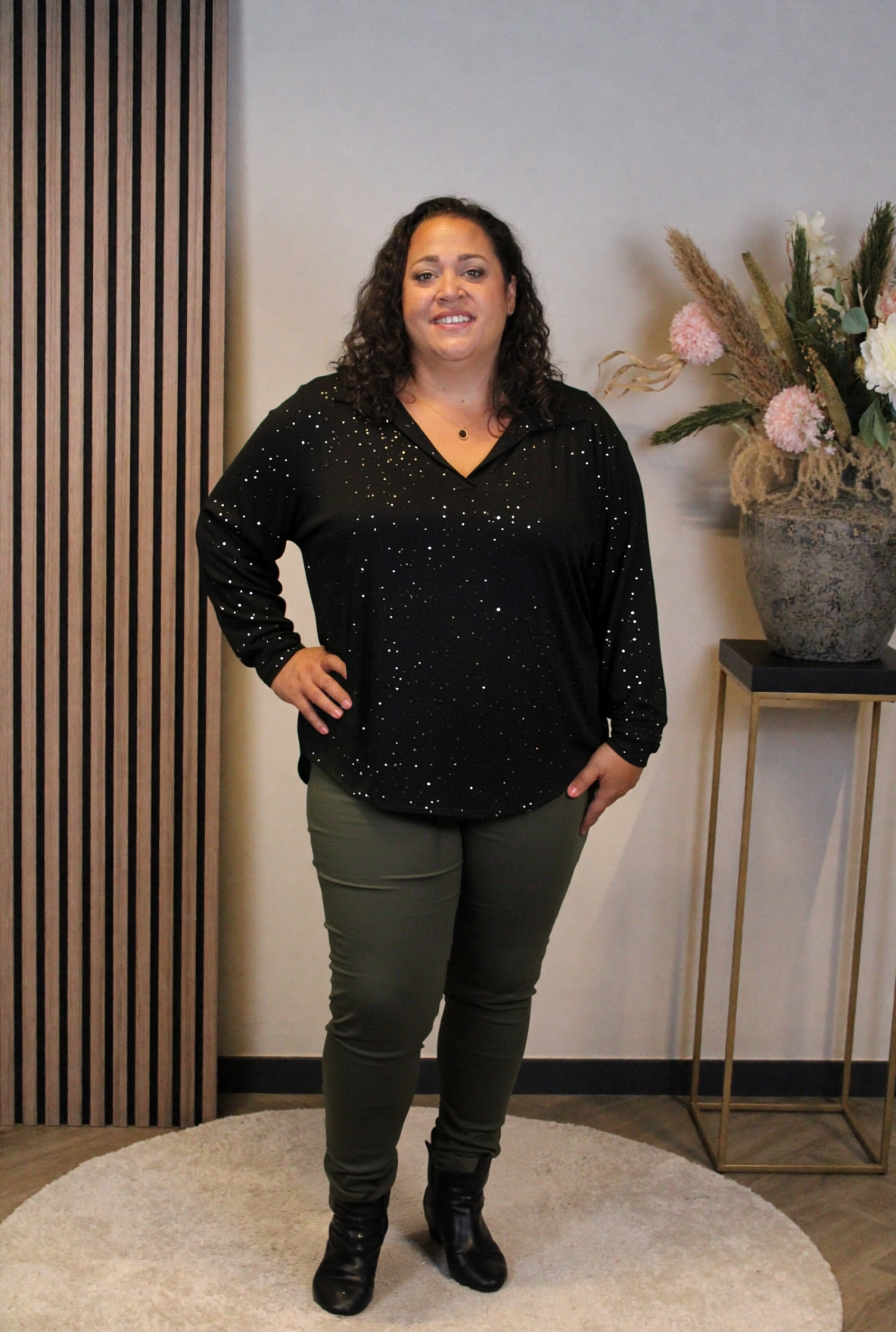 Luna | Glitter blouse zwart met kraagje