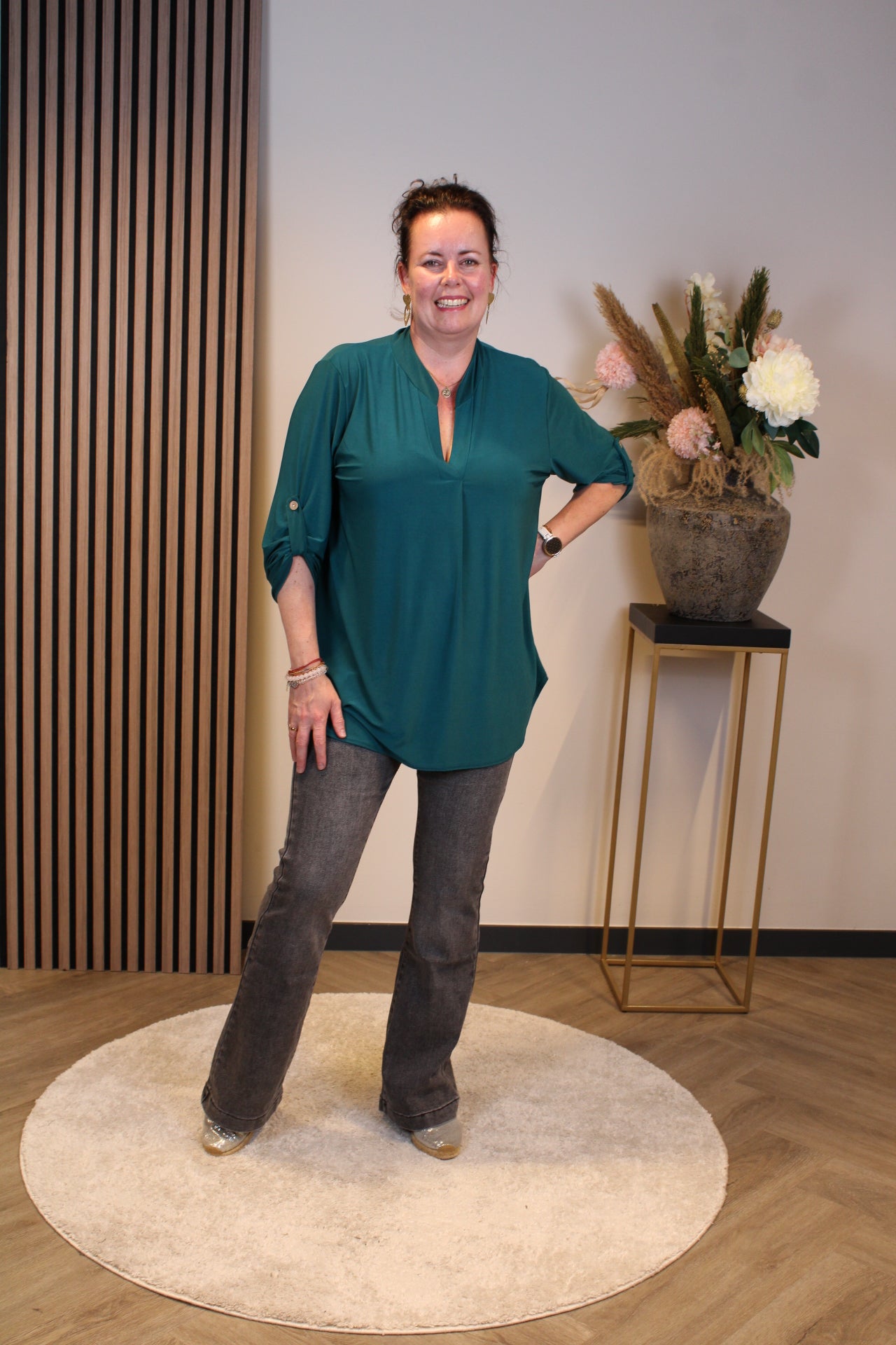 Mara | Blouse fles groen lange mouw 48 t/m 52