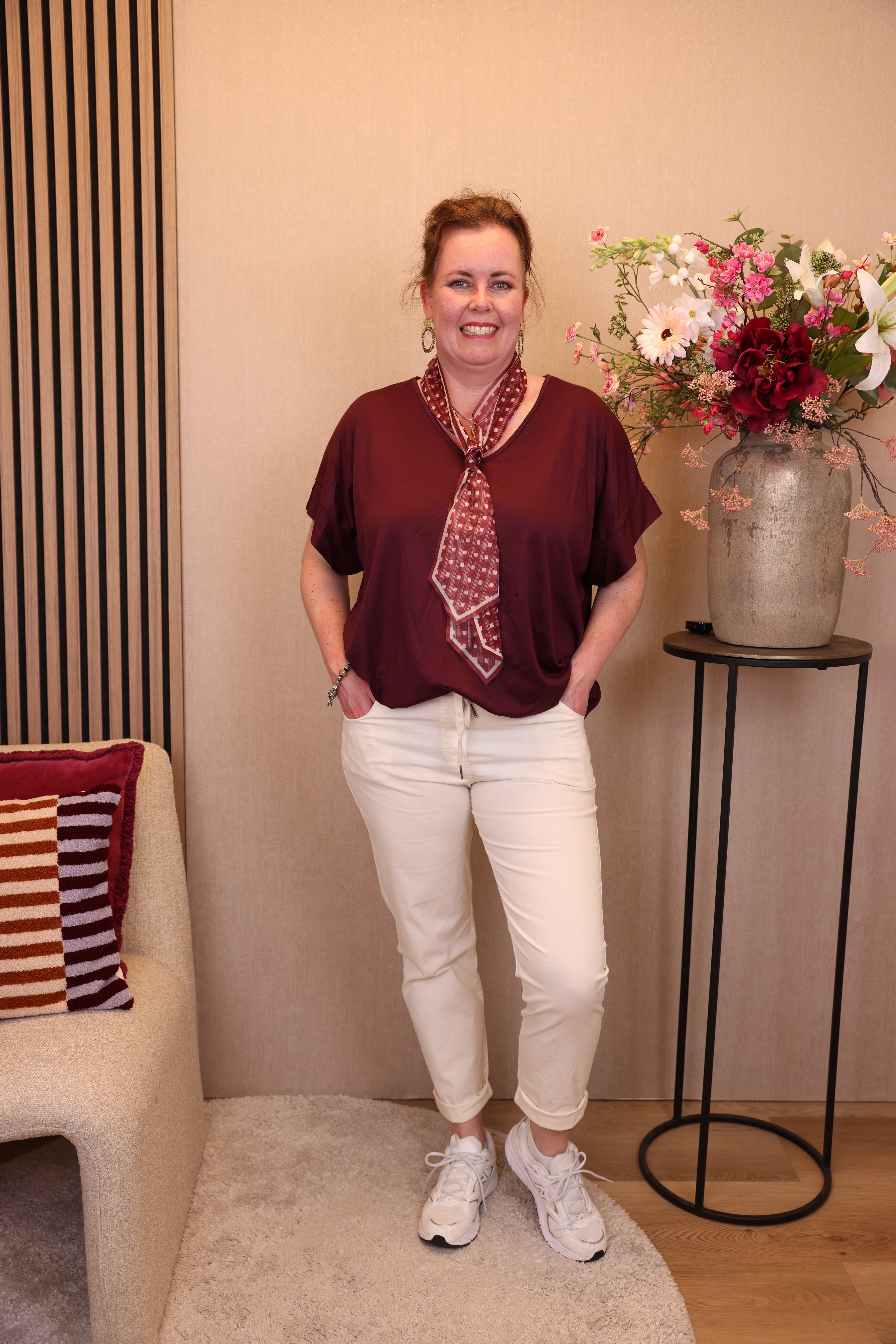 Ina | Top bordeaux + gratis sjaal