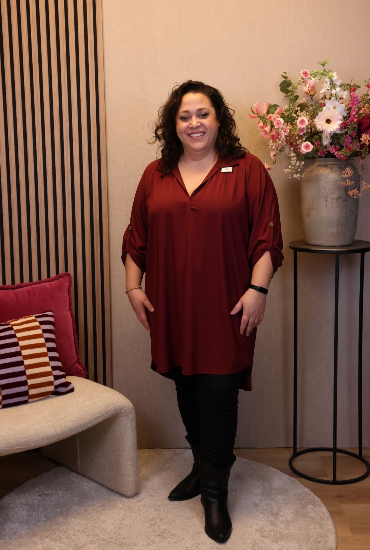 Marieke | Tuniek bordeaux met kraagje