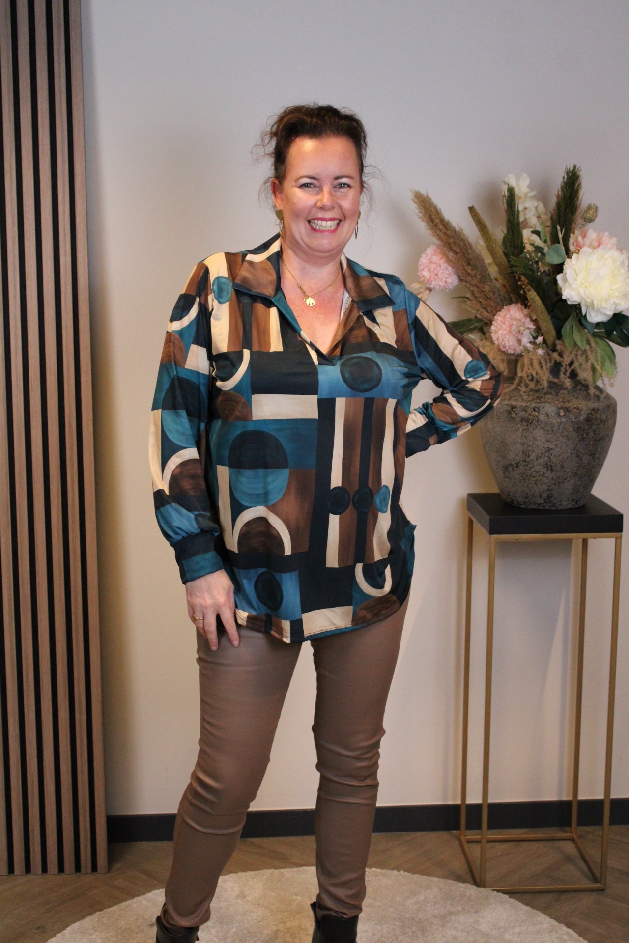 Rosalie | Blouse aqua met kraagje 38 t/m 48