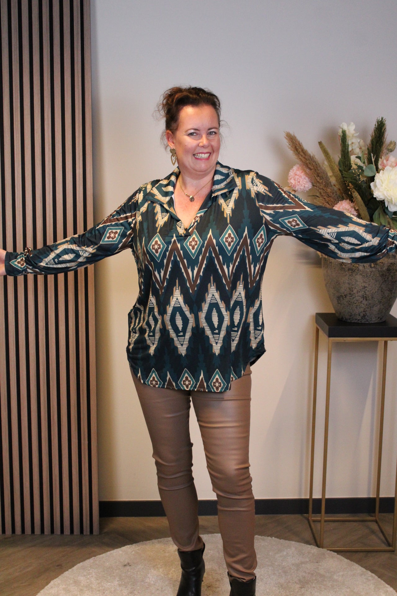 Lando | Blouse blauw met kraagje 48 t/m 52