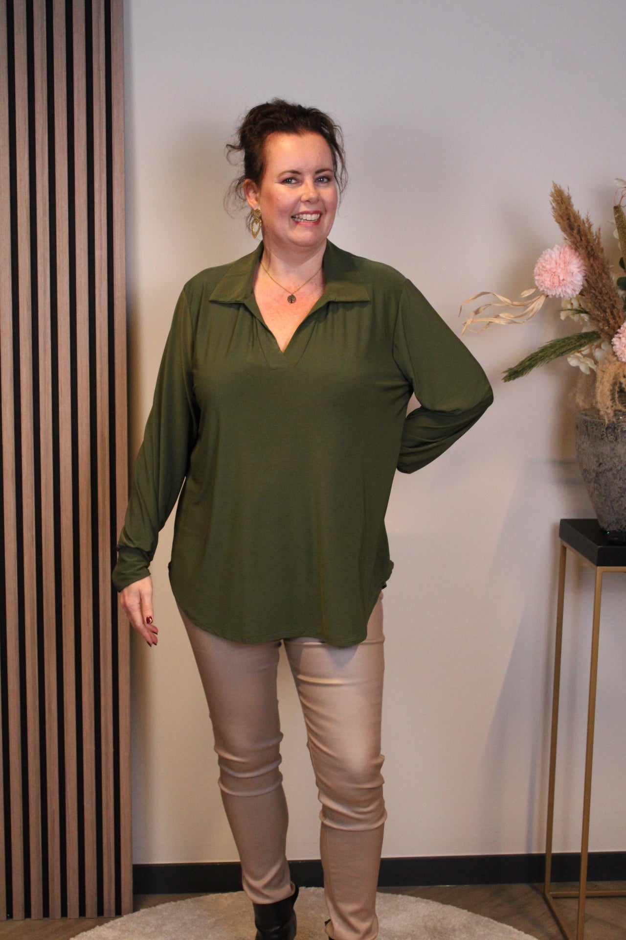 Sara | Blouse groen met kraagje