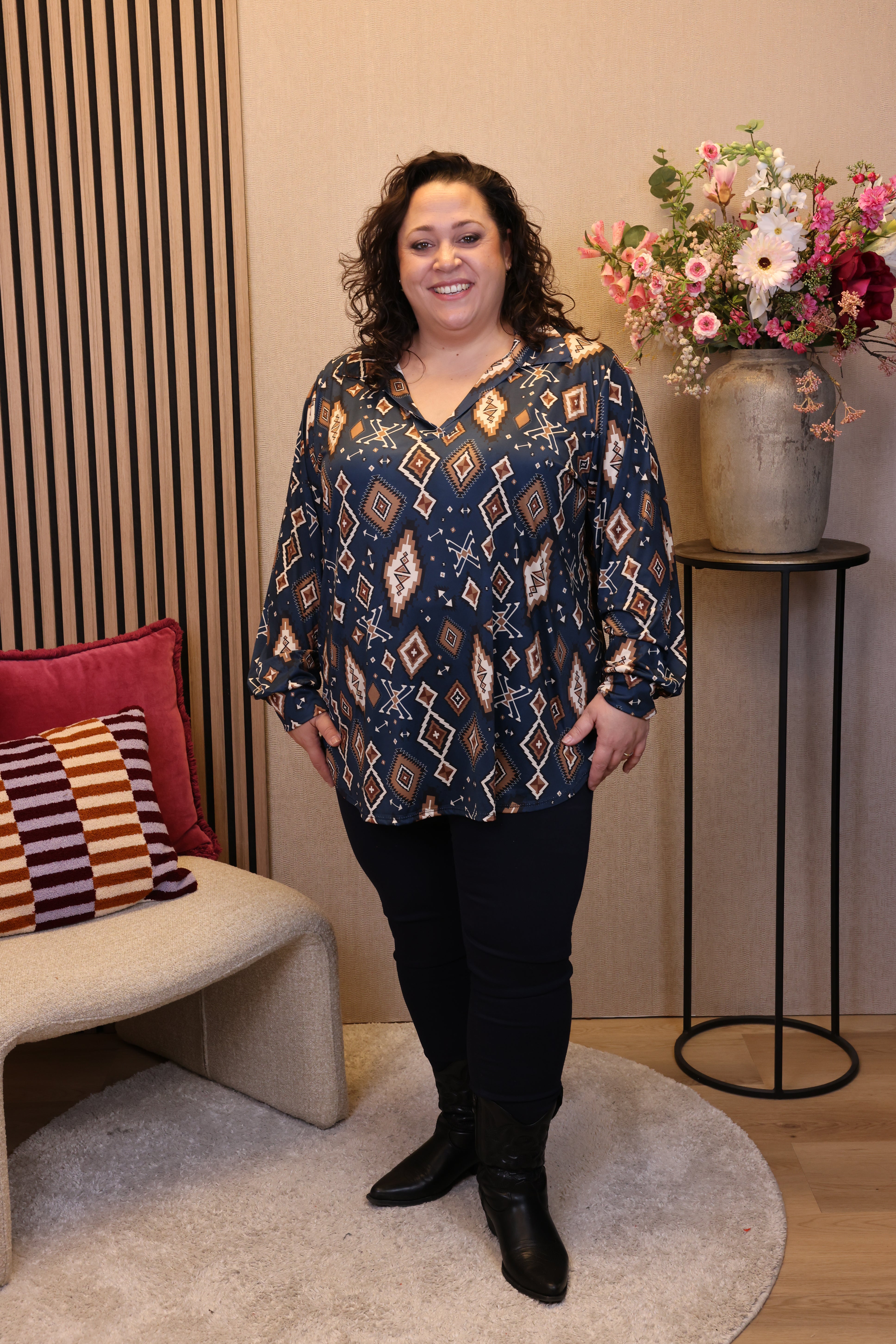 Mabel | Blouse blauw met kraagje