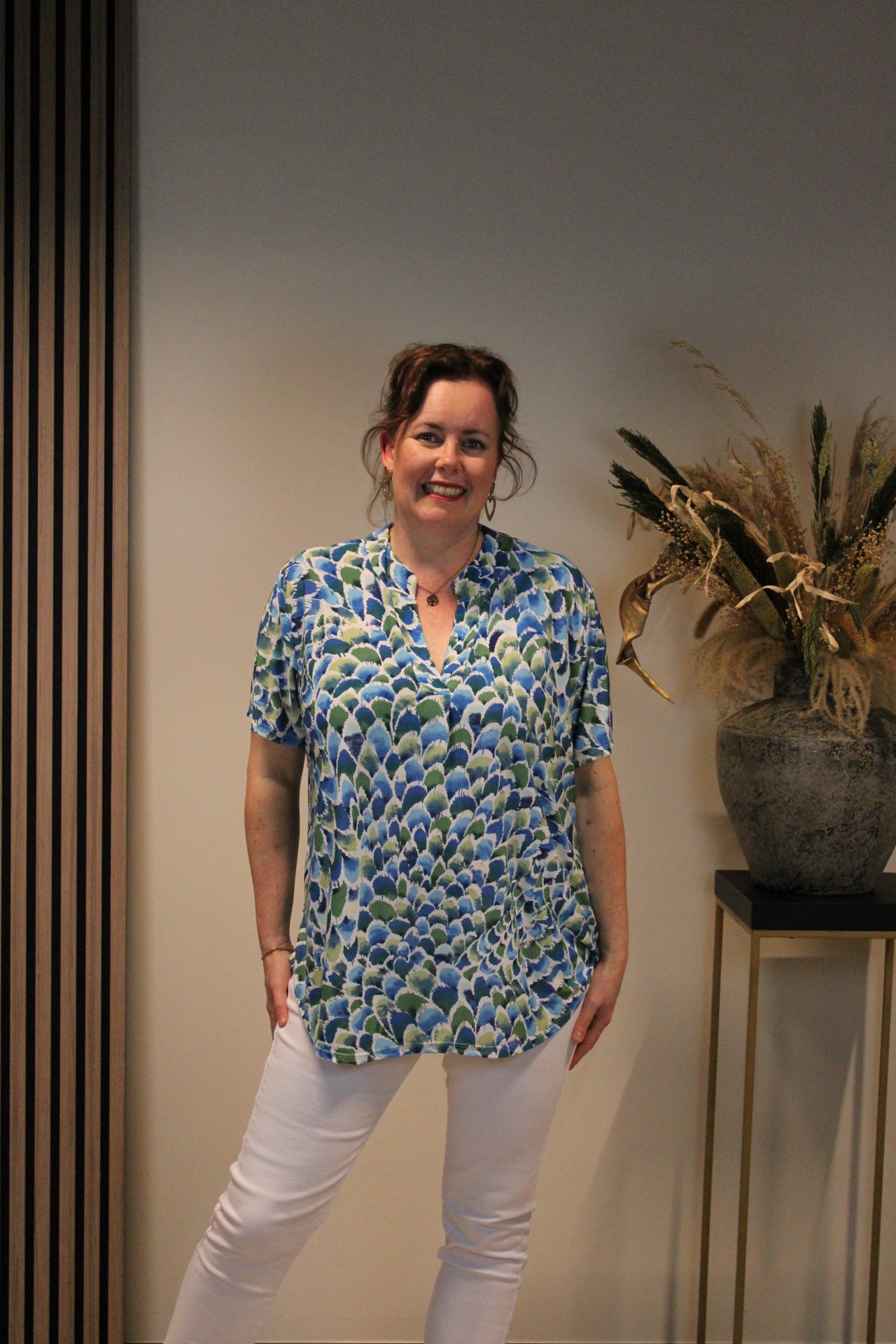 Lente | Blouse blauw korte mouw 38 t/m 48