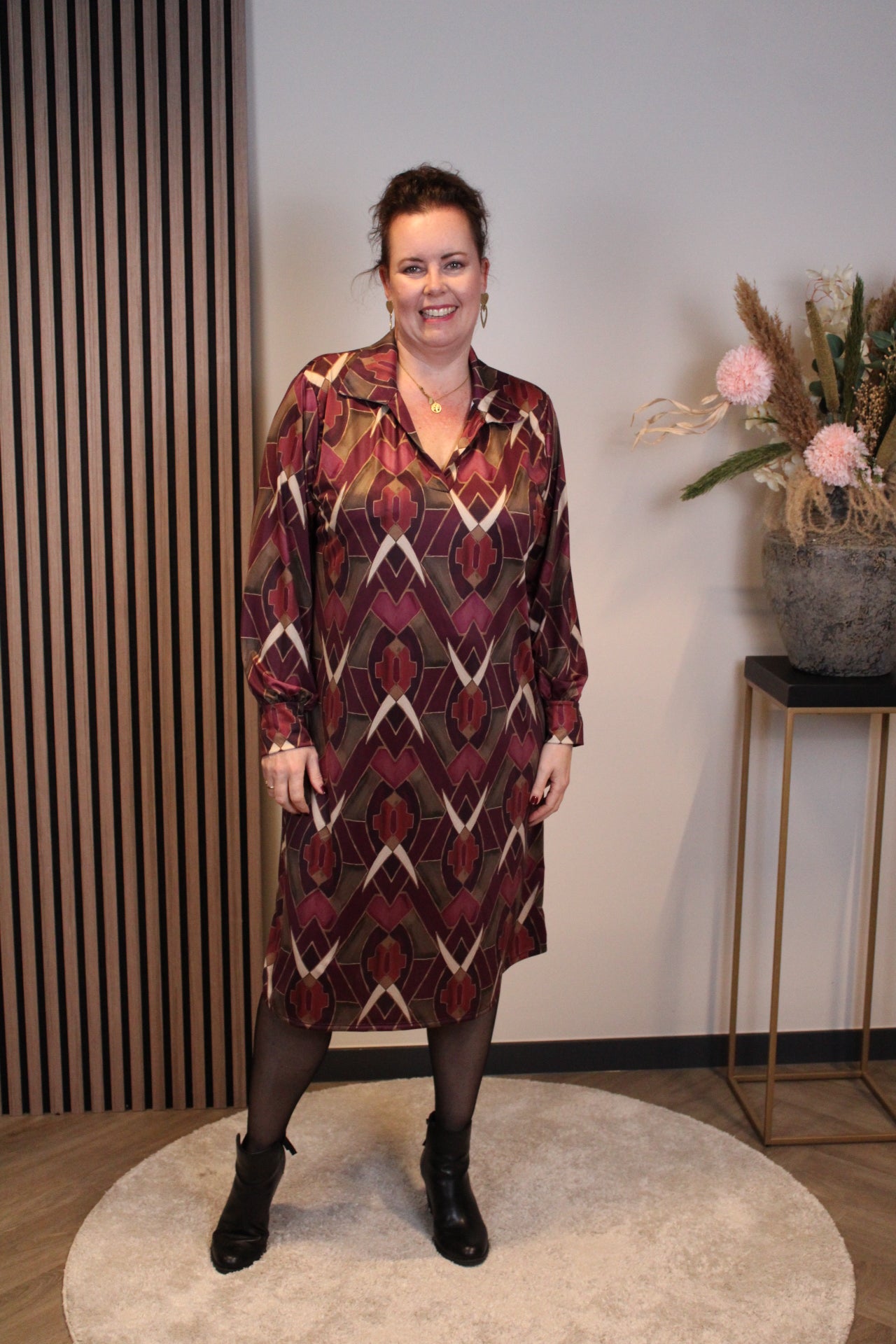 Nina | Jurk roze met kraagje 46 t/m 50