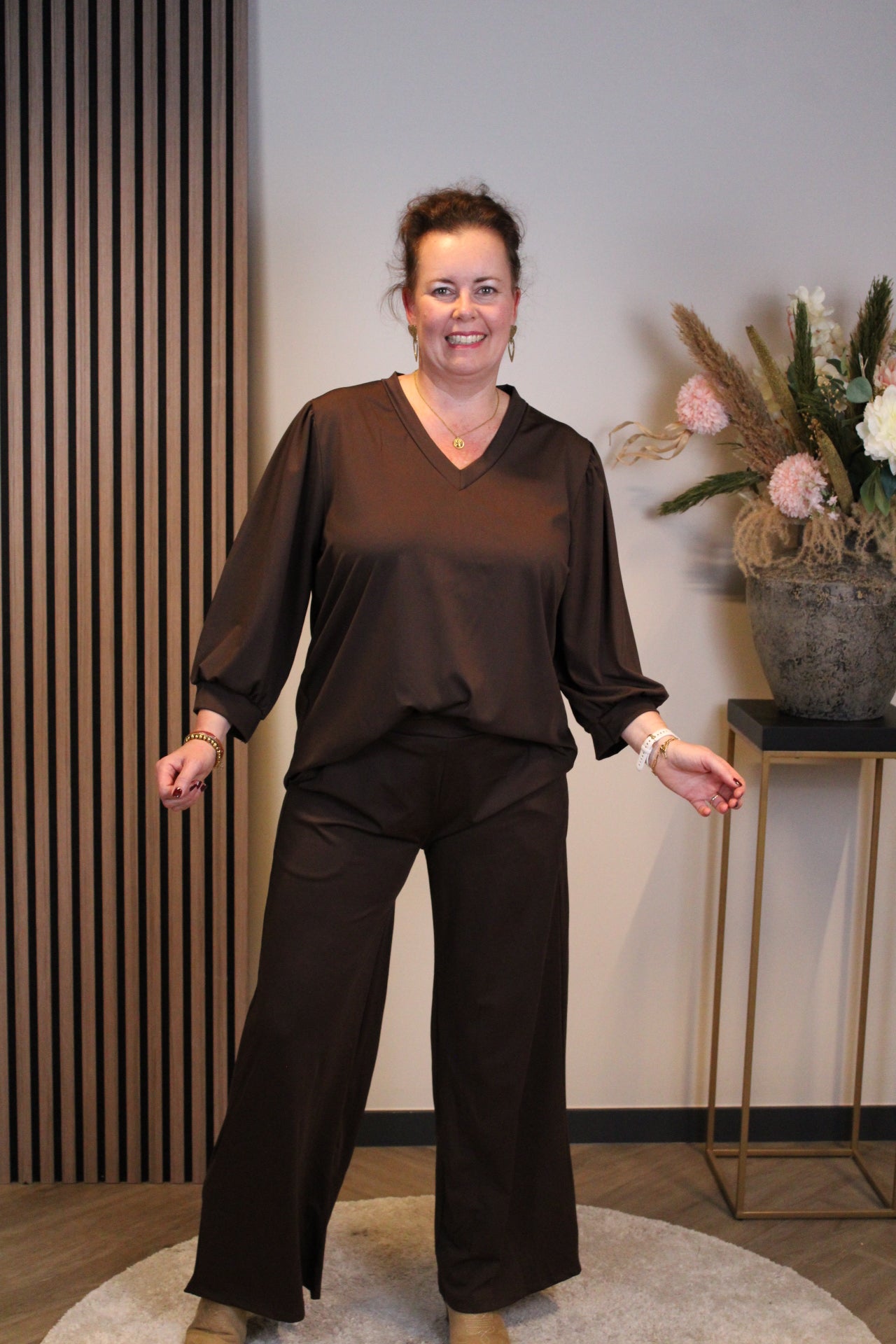Silke | Top bruin 3/4-mouw 40 t/m 44