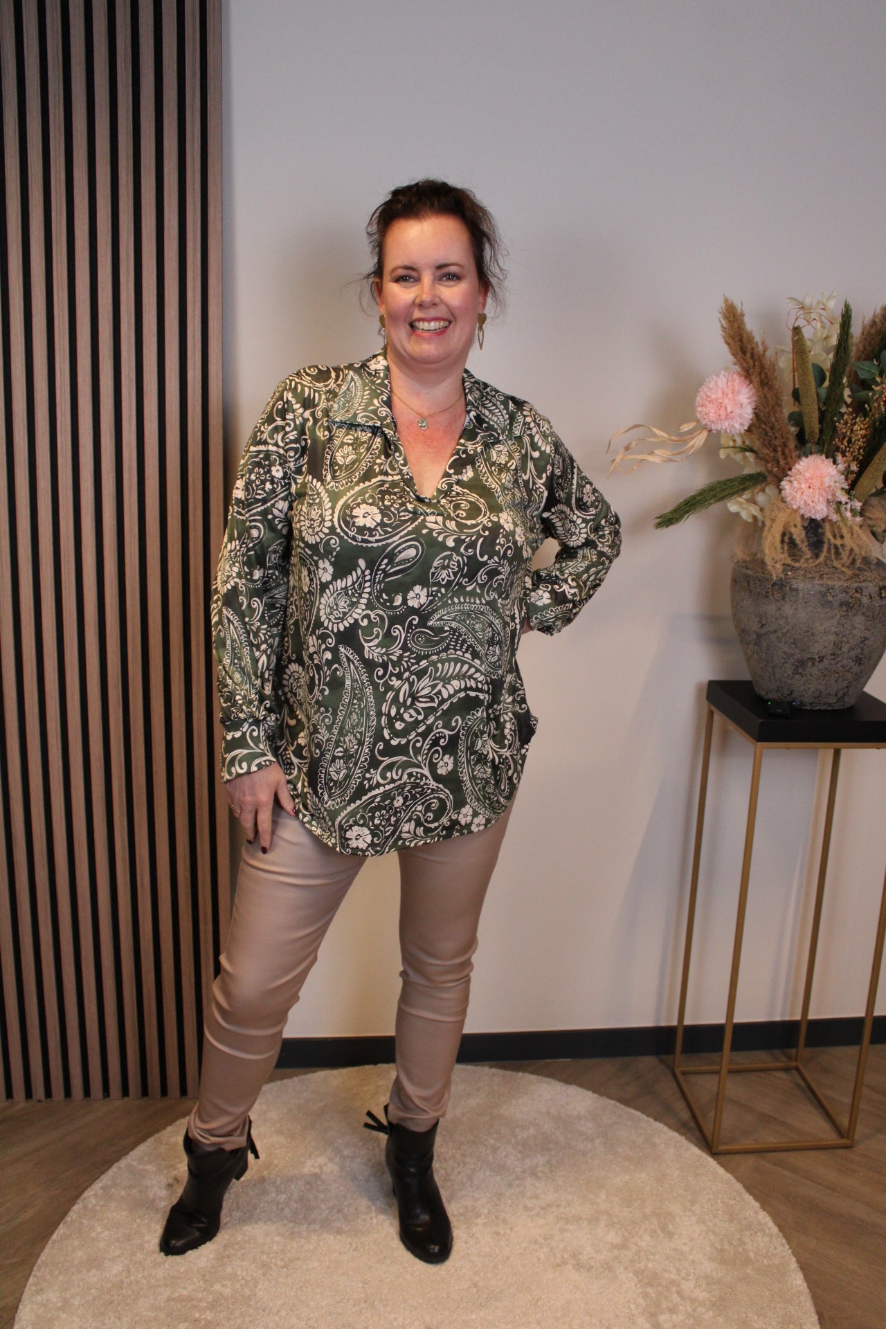 Nika | Blouse groen met kraagje 38 t/m 48