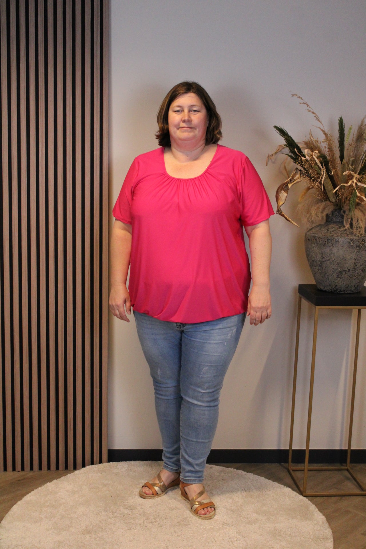 Madi | Ballon top roze korte mouw 52 t/m 58