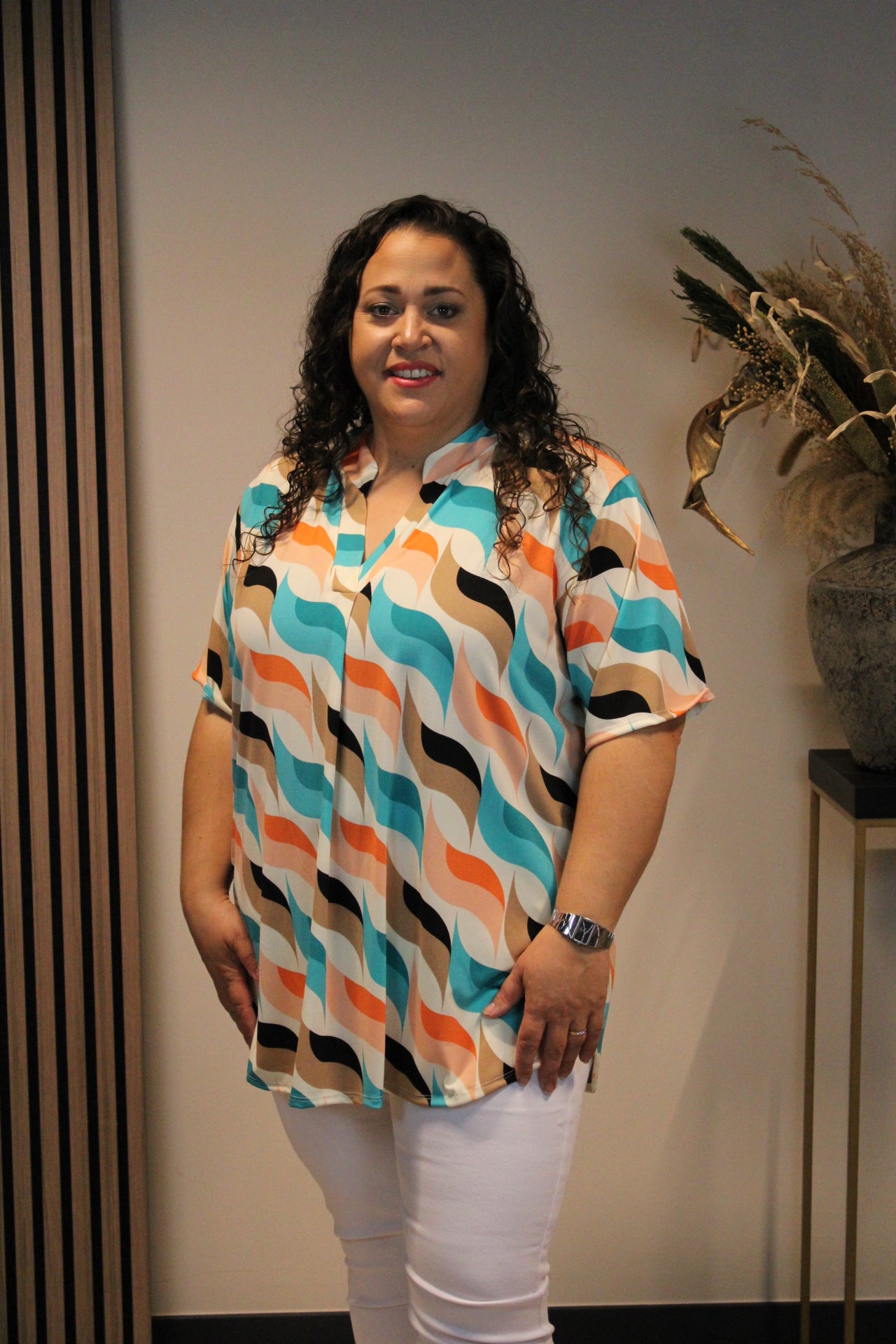 Linde | Blouse oranje korte mouw 48 t/m 52