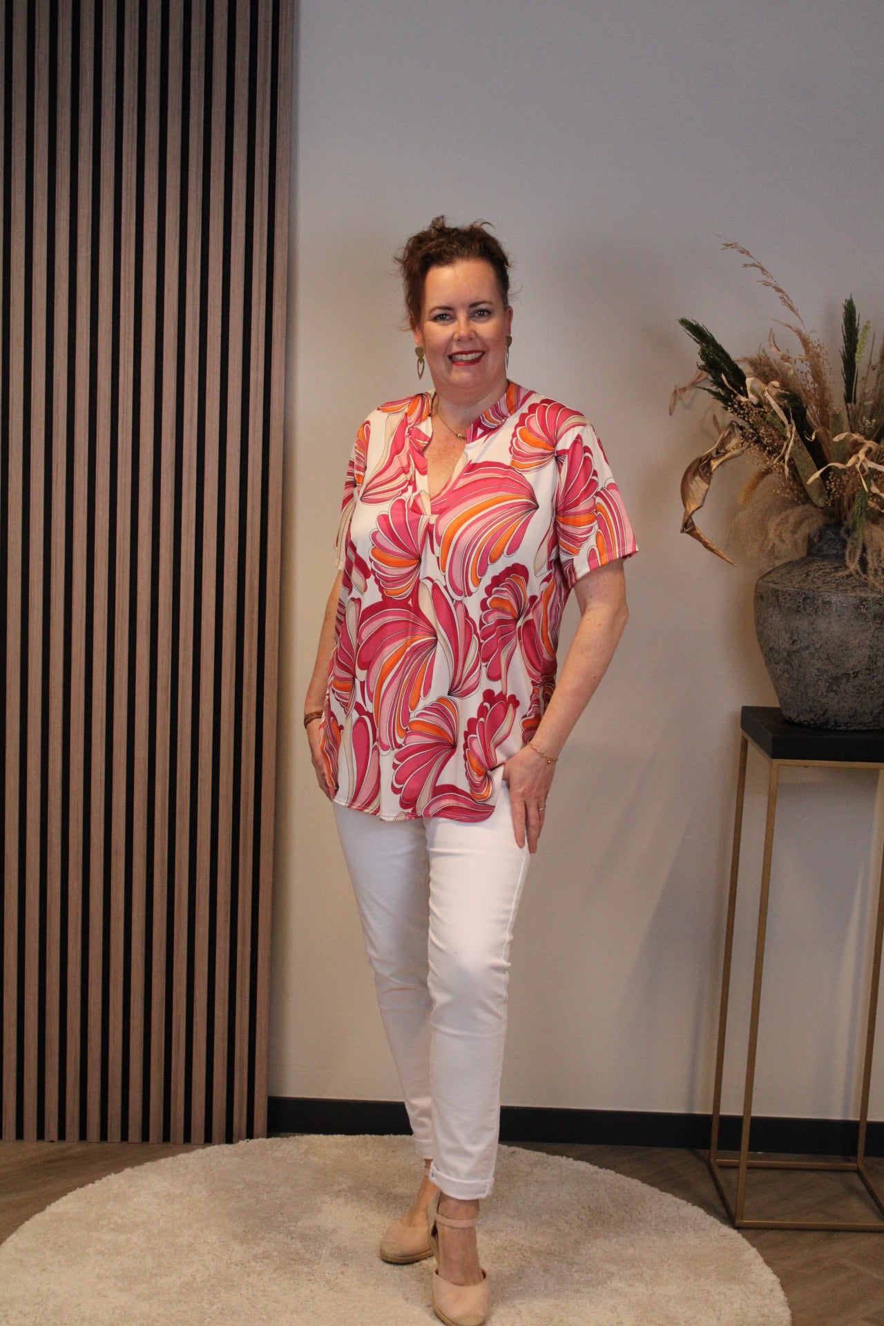 Flora | Blouse roze korte mouw 38 t/m 48