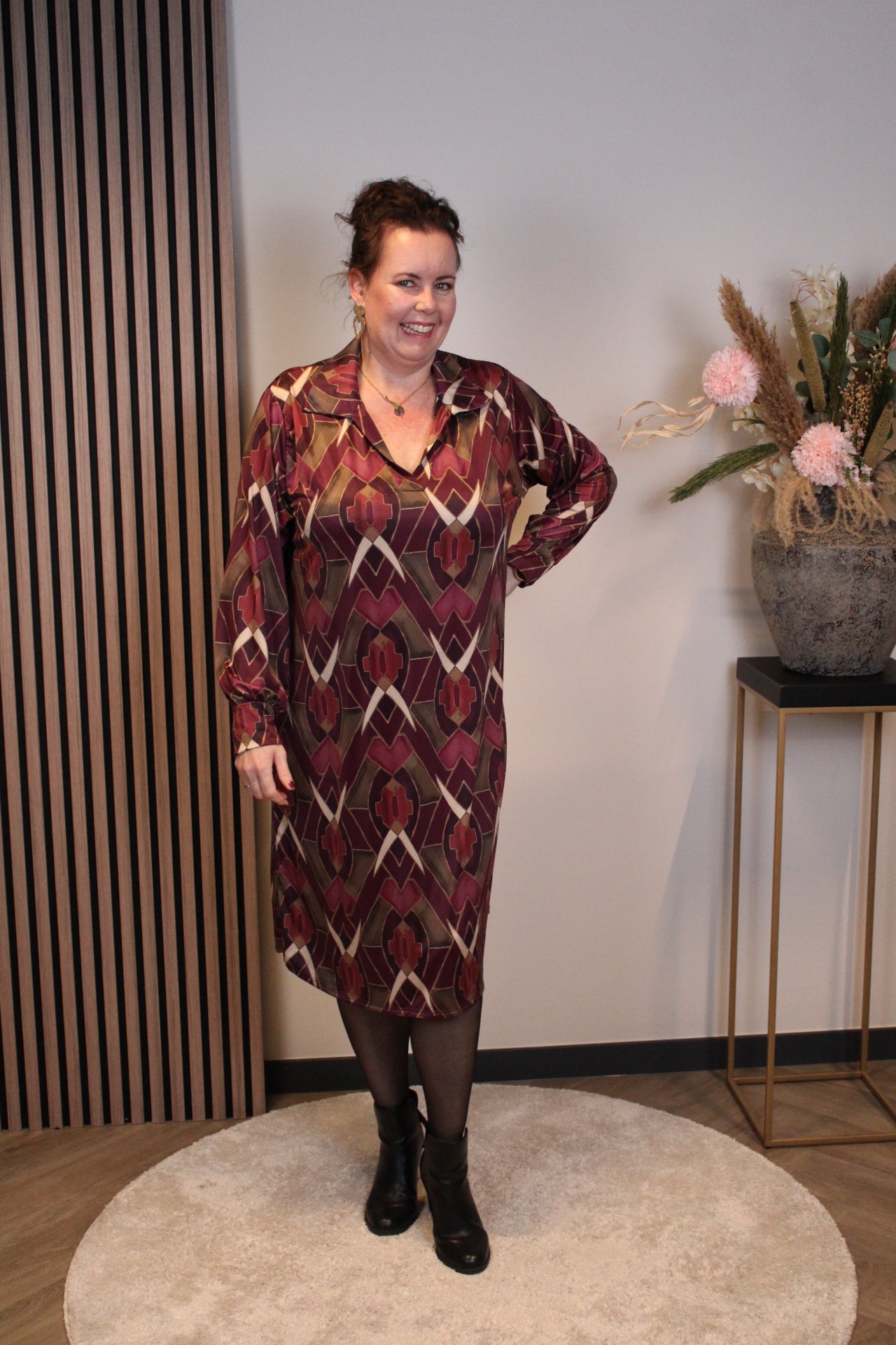 Nina | Jurk roze met kraagje 46 t/m 50