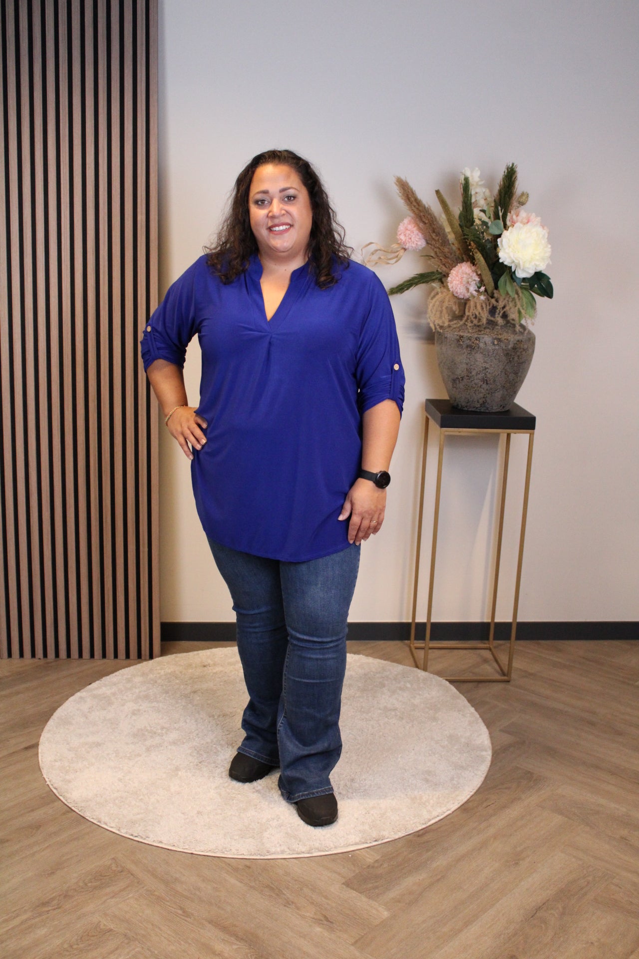 Mara | Blouse kobalt lange mouw 48 t/m 52