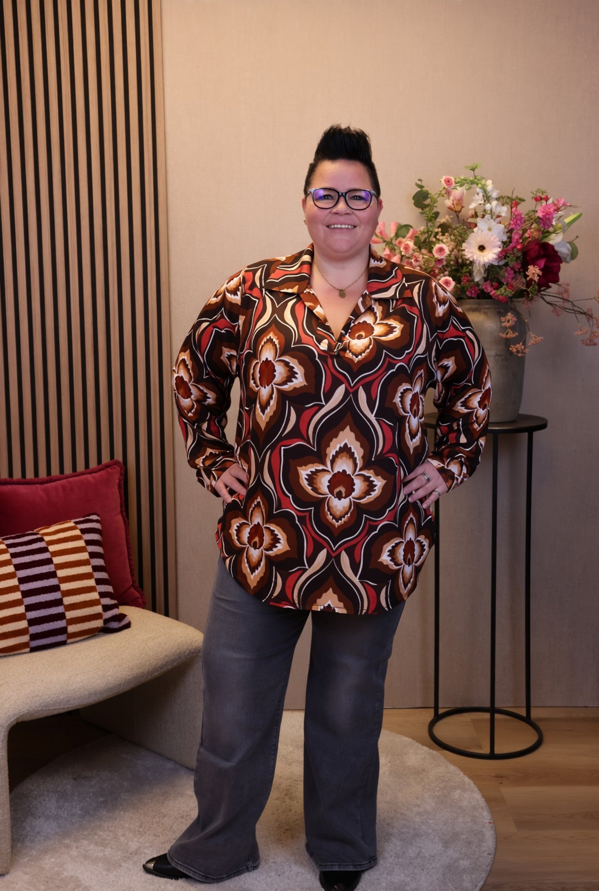 Aimee | Blouse bruin met kraagje