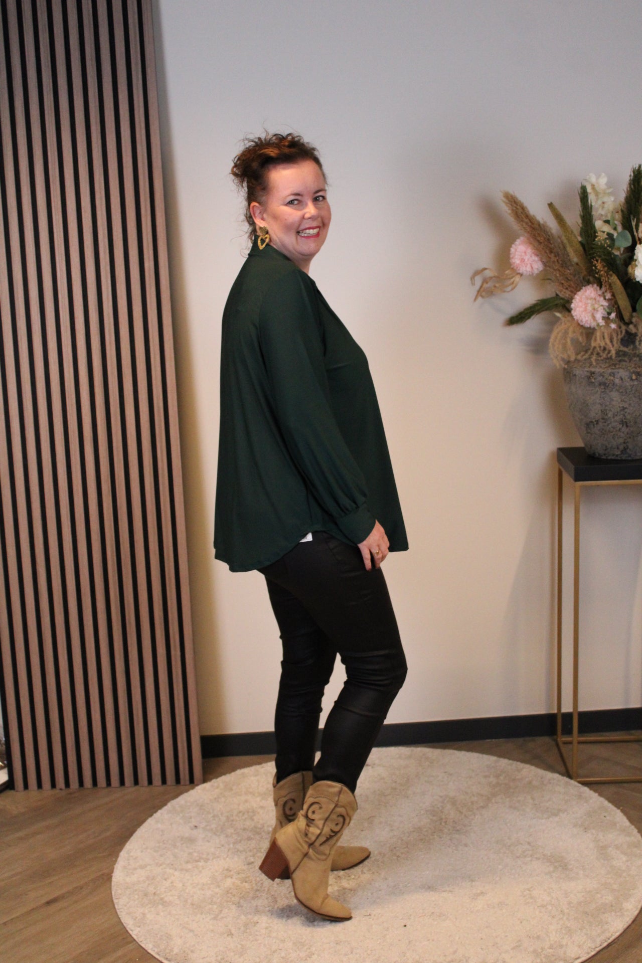 Sara | Blouse met kraagje fles groen 48 t/m 52