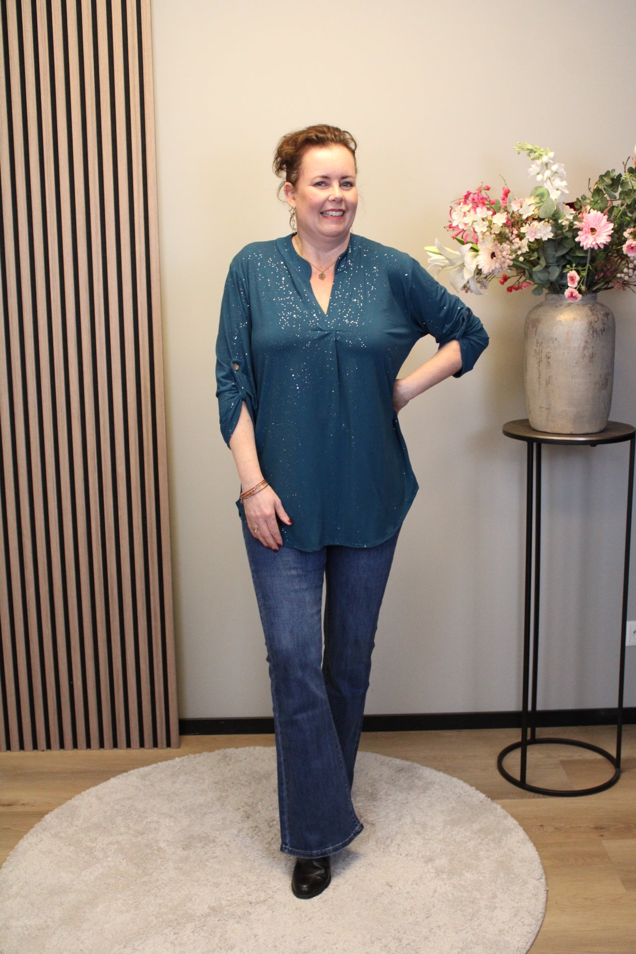 Mieke | Glitter blouse aqua
