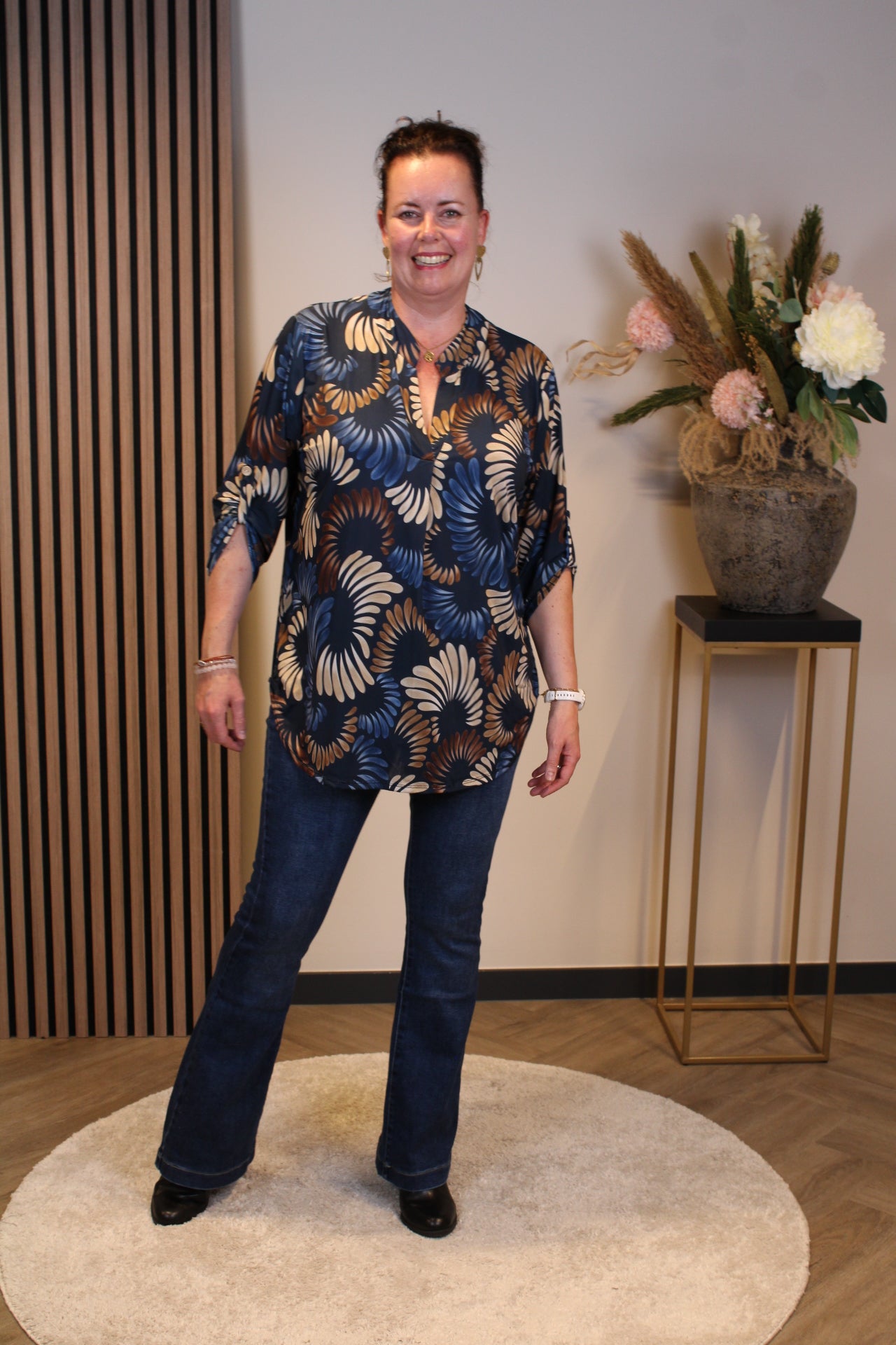 Margriet | Blouse blauw lange mouw 38 t/m 48