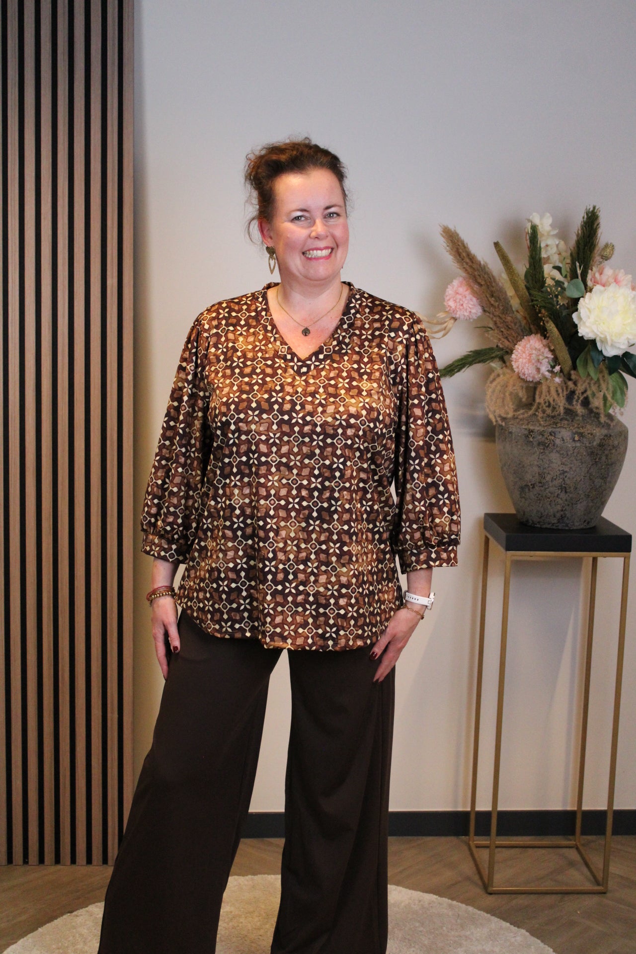 Robin | Top bruin 3/4-mouw 40 t/m 44
