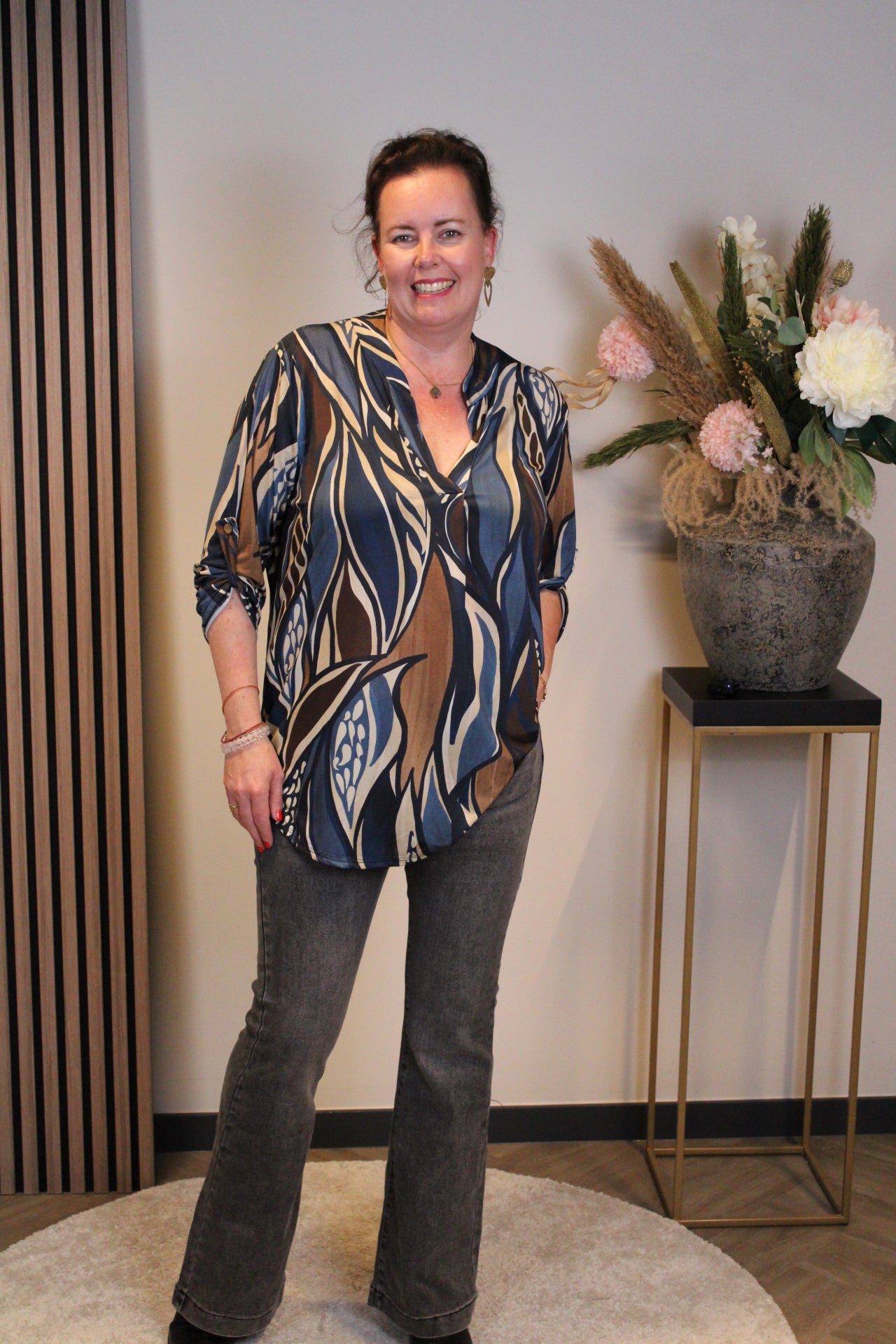 Sheila | Blouse blauw lange mouw 48 t/m 52