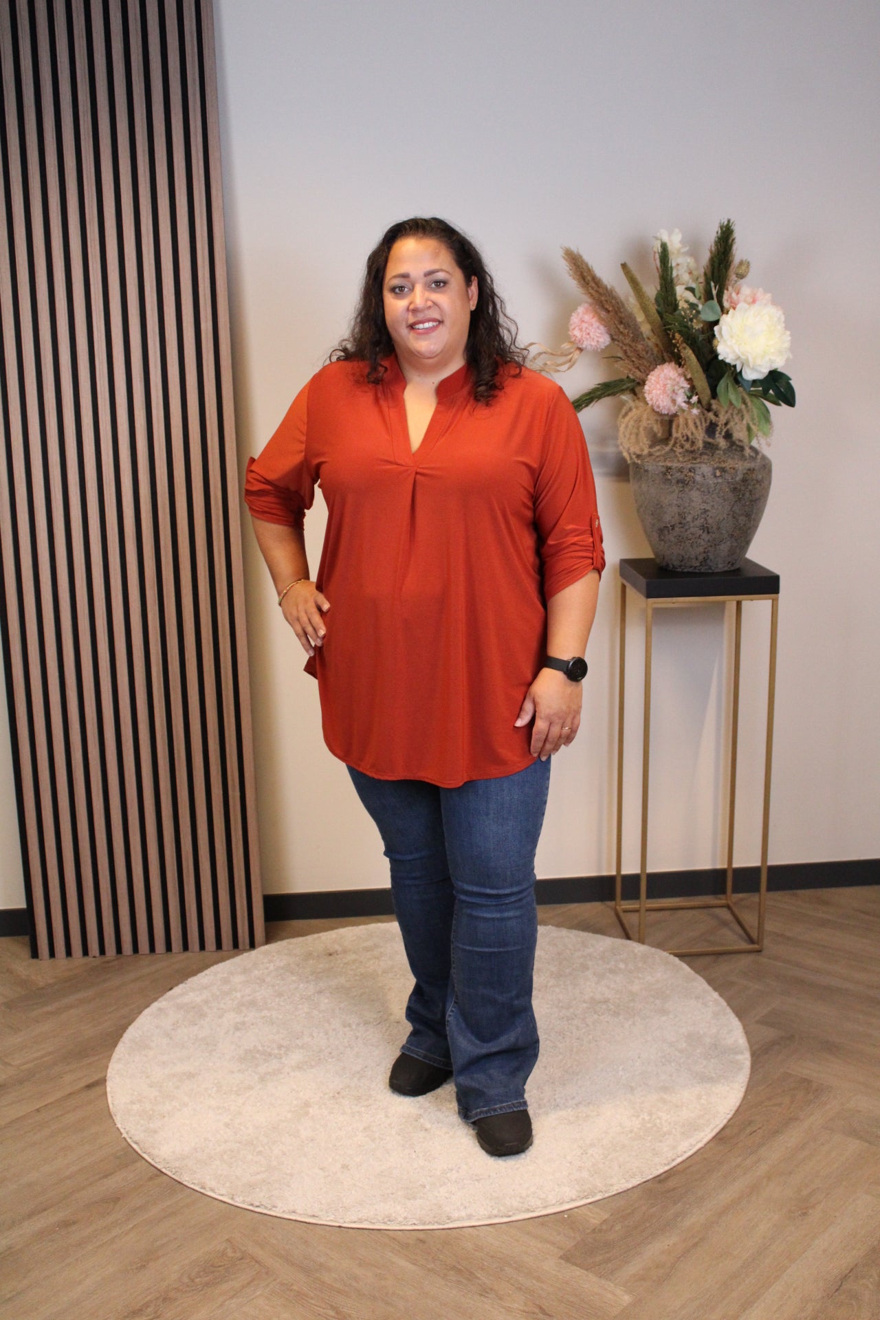 Mara| Blouse roest bruin lange mouw 48 t/m 52