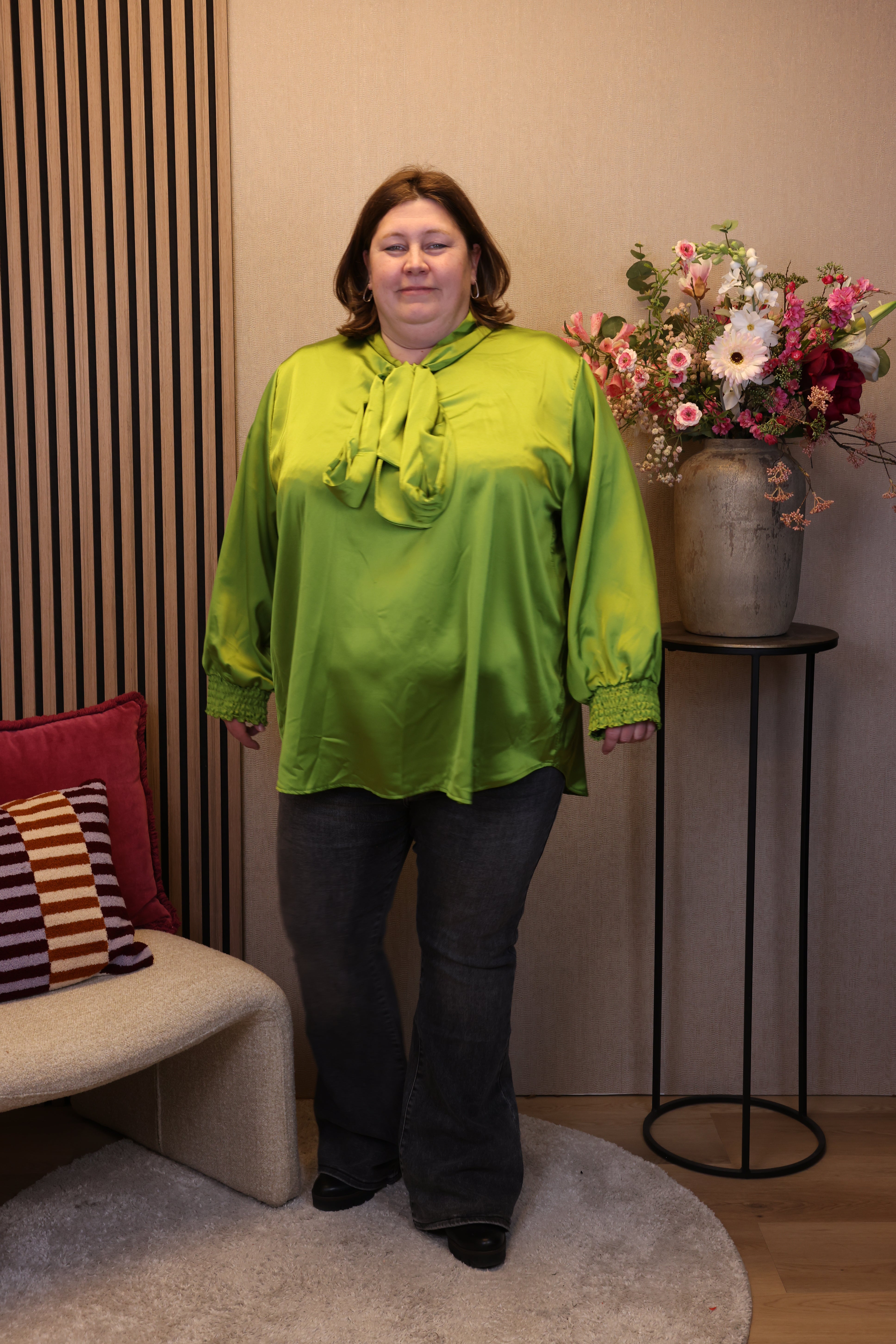 Fabienne | Satijnen blouse appel groen