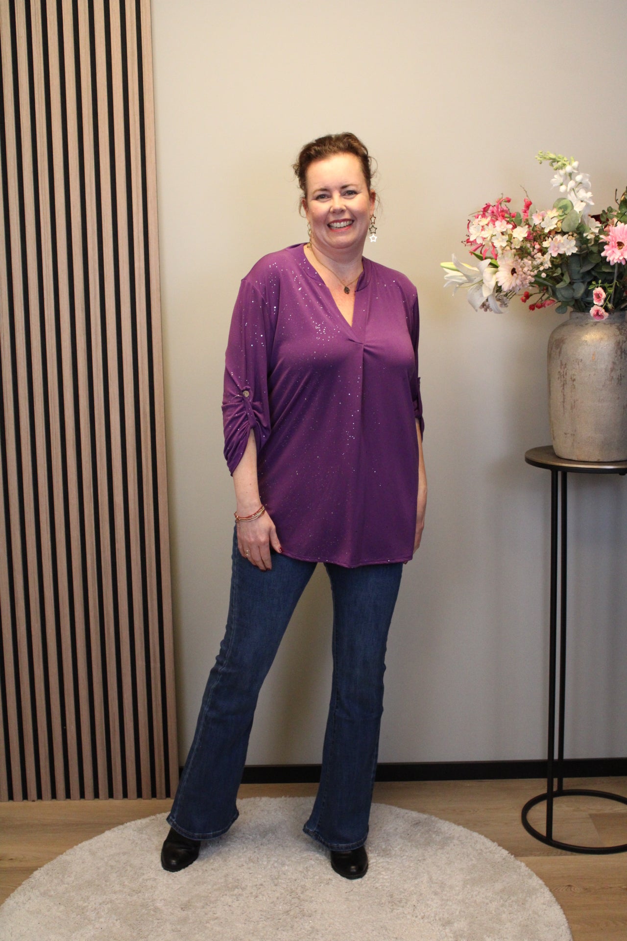 Mieke glitter | Blouse paars met lange mouw 48 t/m 52