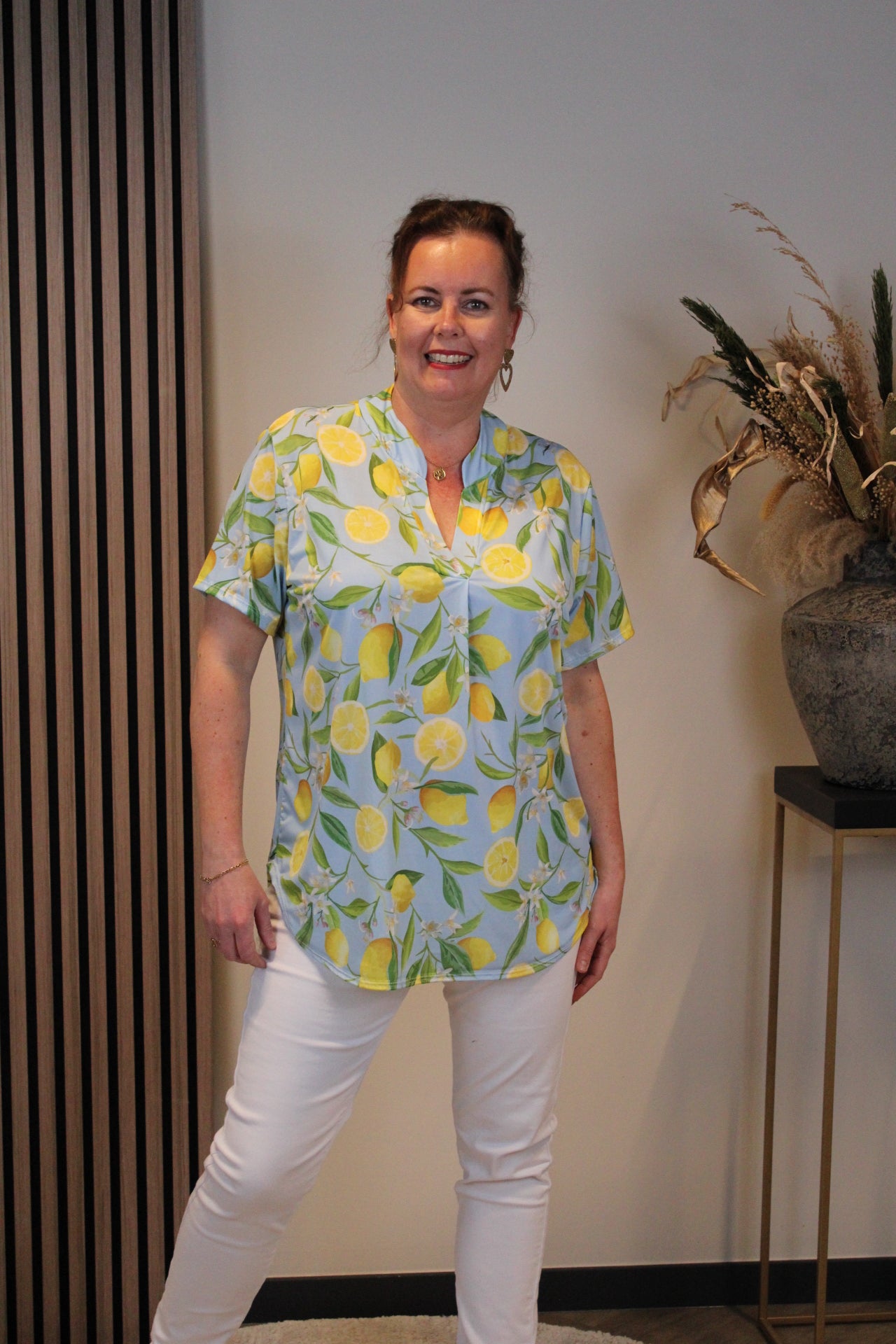 Ziva | Blouse blauw korte mouw 38 t/m 48
