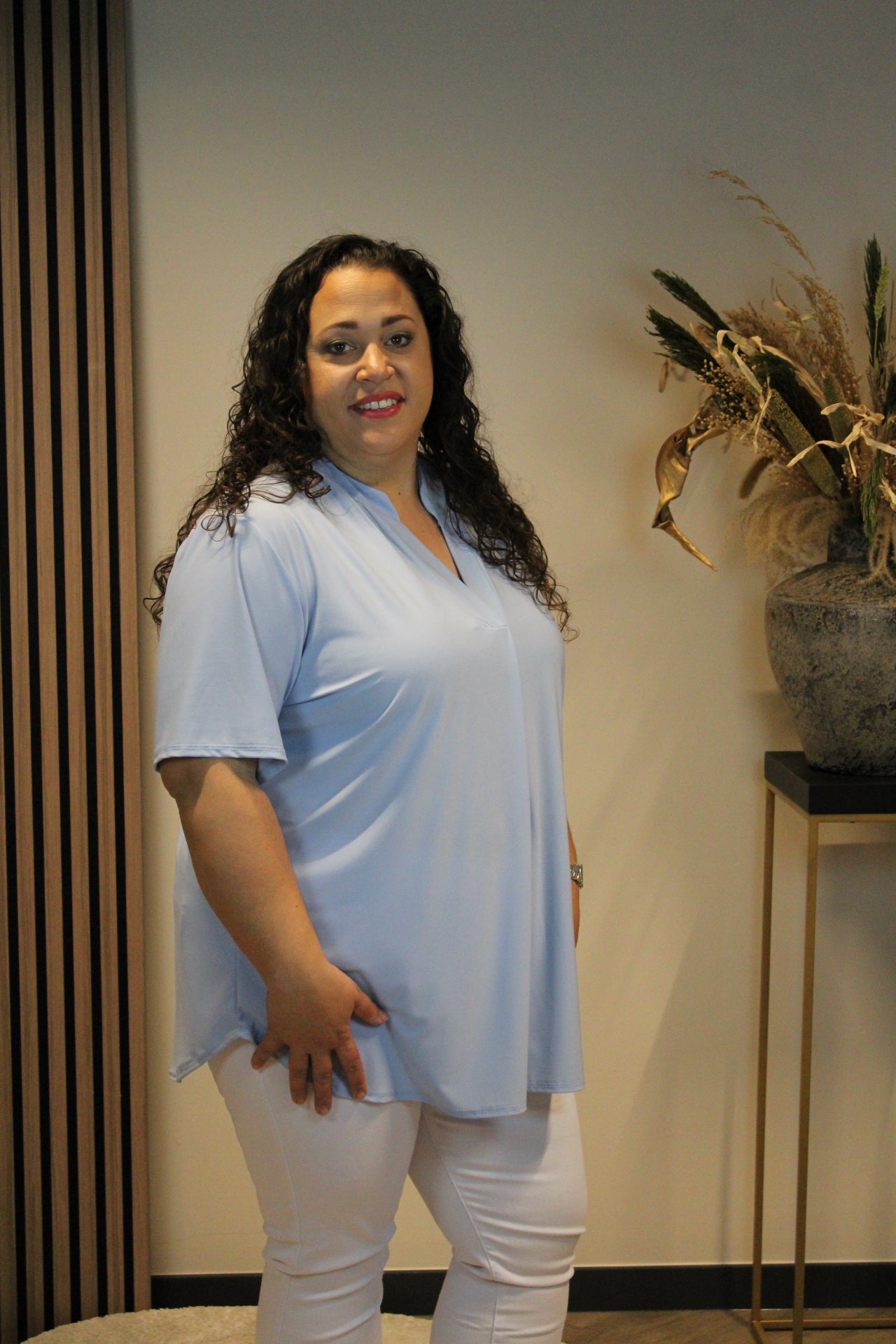 Juna | Blouse baby blauw korte mouw 52 t/m 58