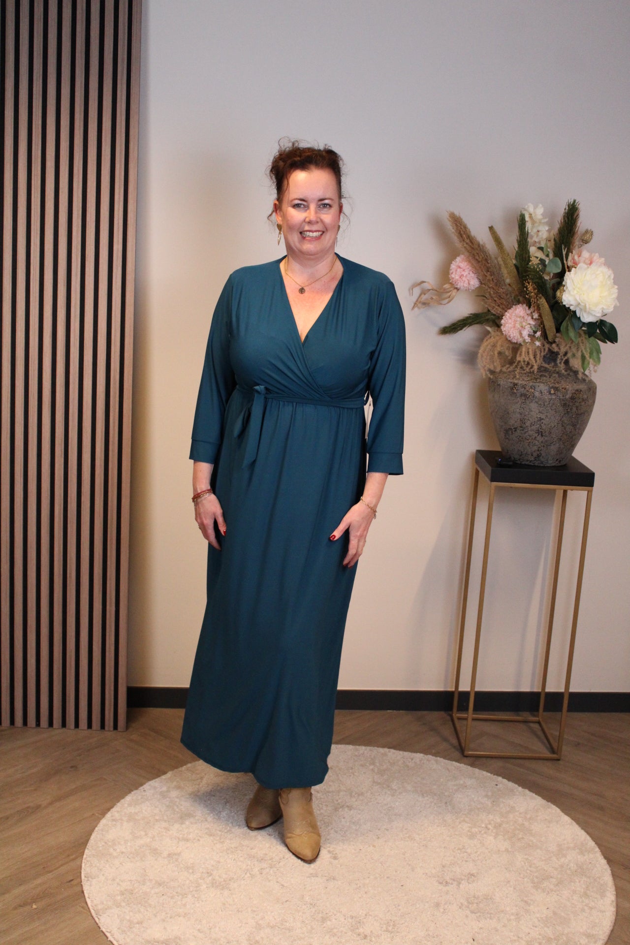 Fresia | Jurk aqua lange mouw 46 t/m 50