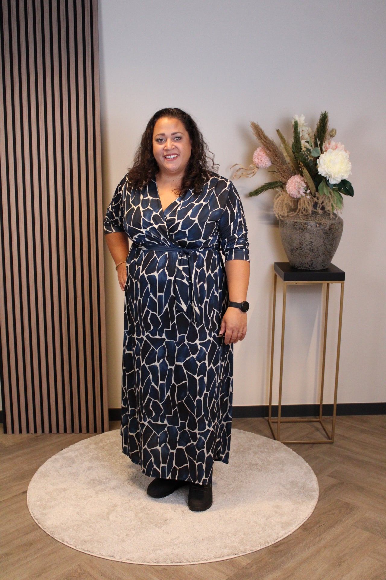 Leona | Jurk blauw lange mouw 46 t/m 50