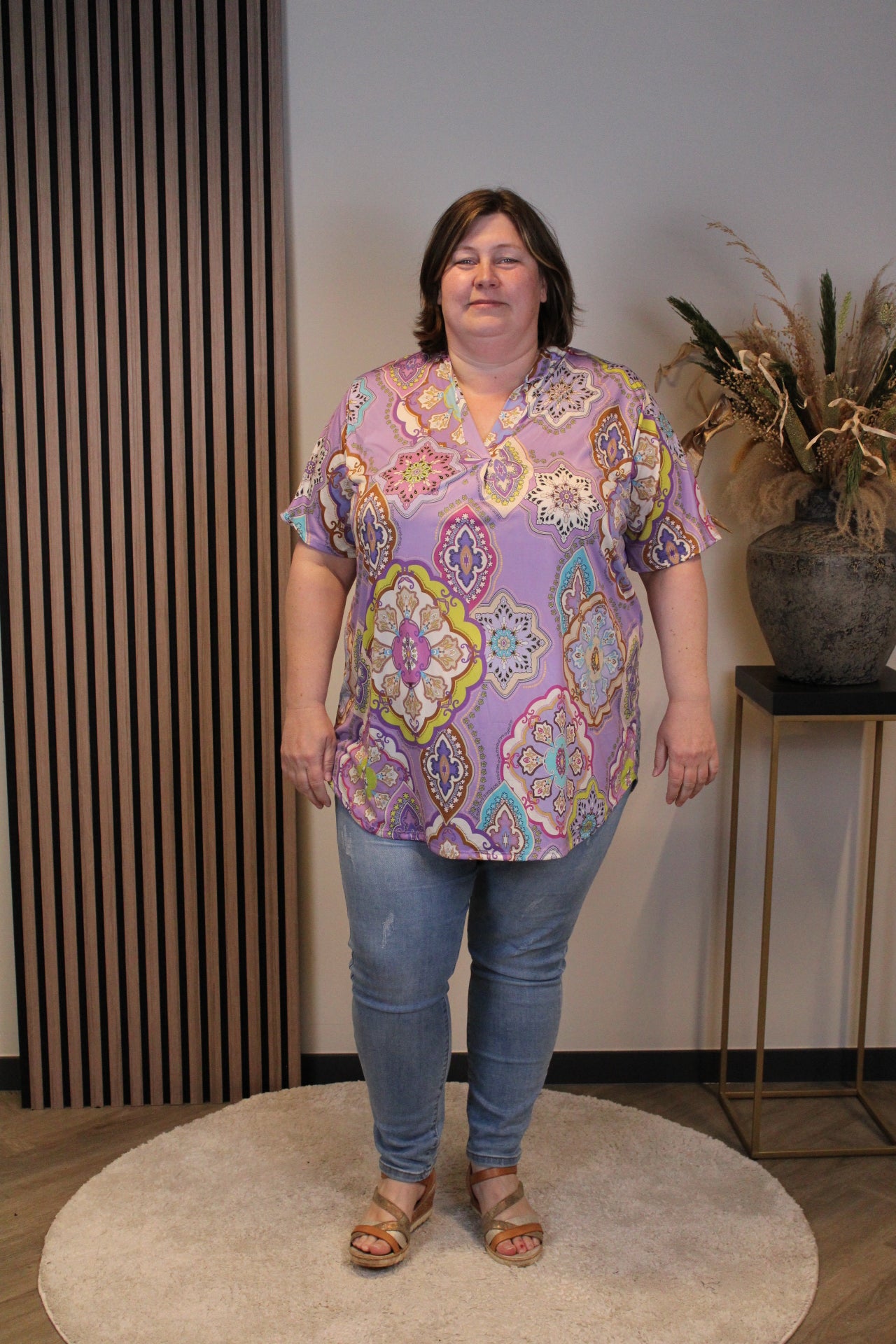 Jane | Blouse paars korte mouw 52 t/m 58