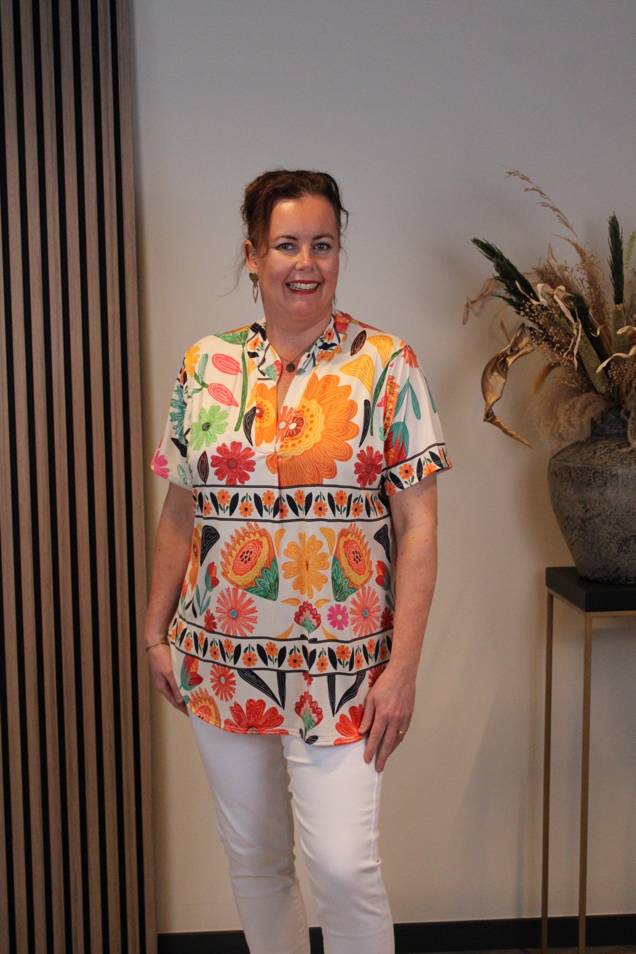 Amelie | Blouse oranje korte mouw 48 t/m 52