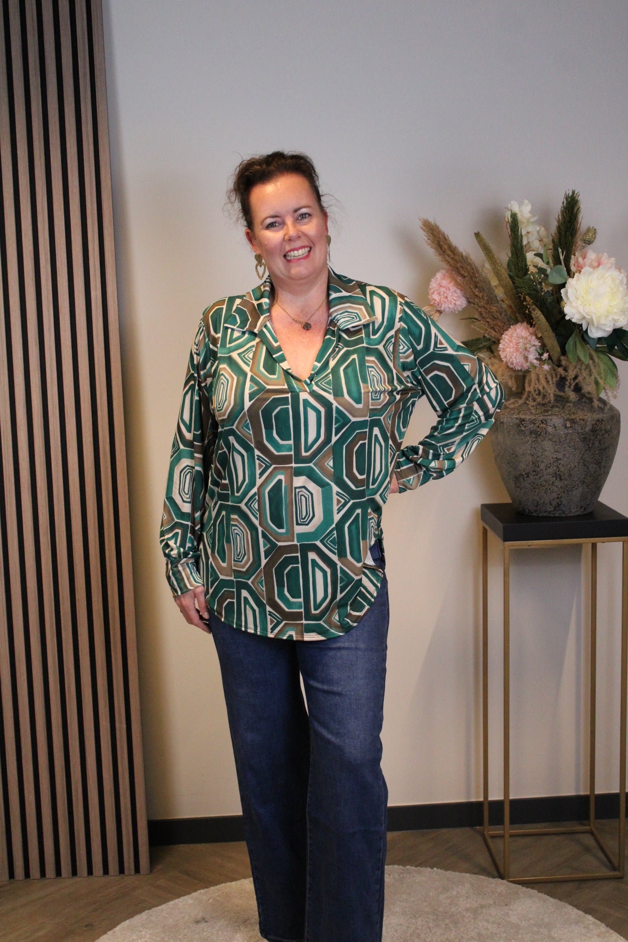 Eefje | Blouse groen met kraagje 38 t/m 48