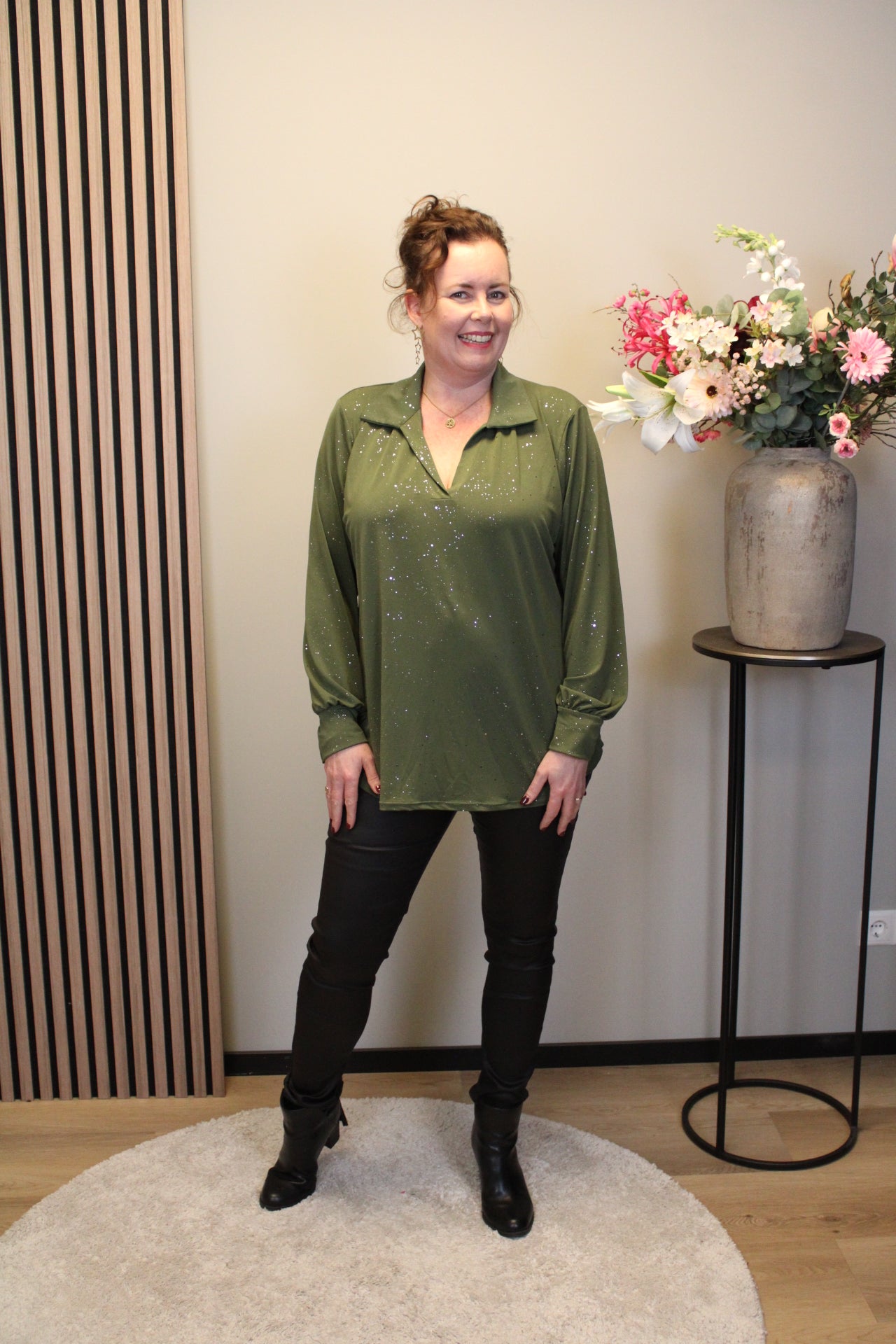 Luna | Glitter blouse groen met kraagje