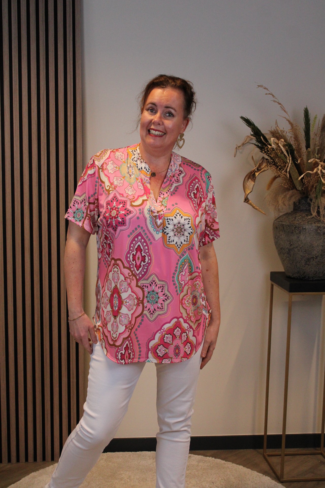 Jane | Blouse roze korte mouw 38 t/m 48
