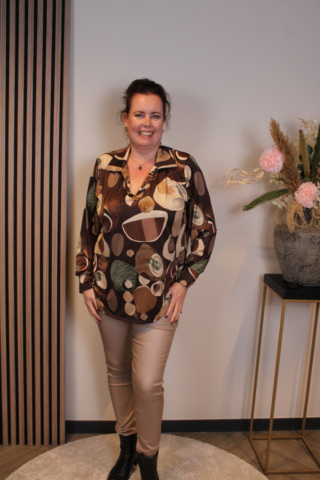 Giulia | Blouse met kraagje bruin 48 t/m 52