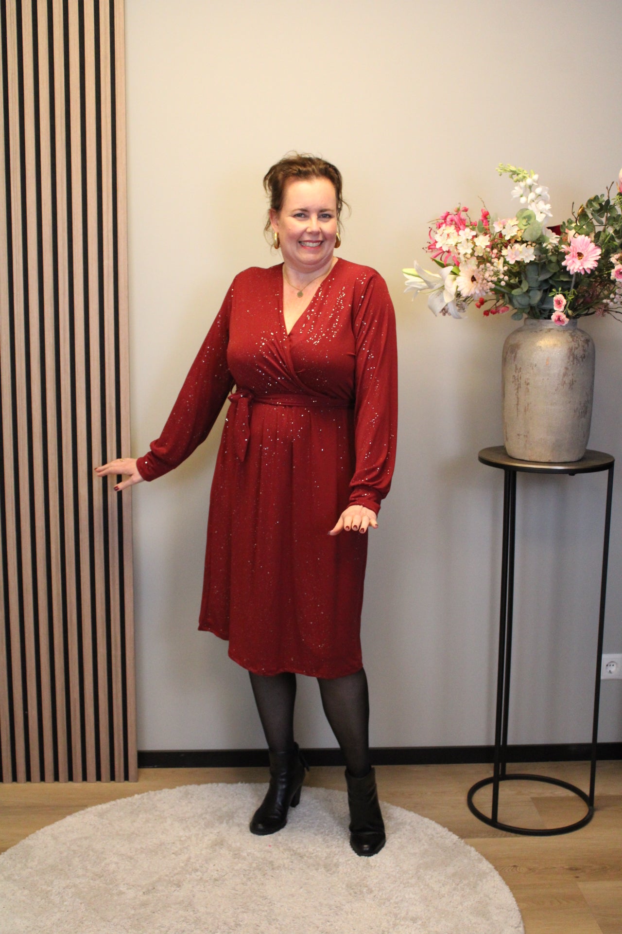 Maya glitter | Jurk bordeaux kort 52 t/m 58