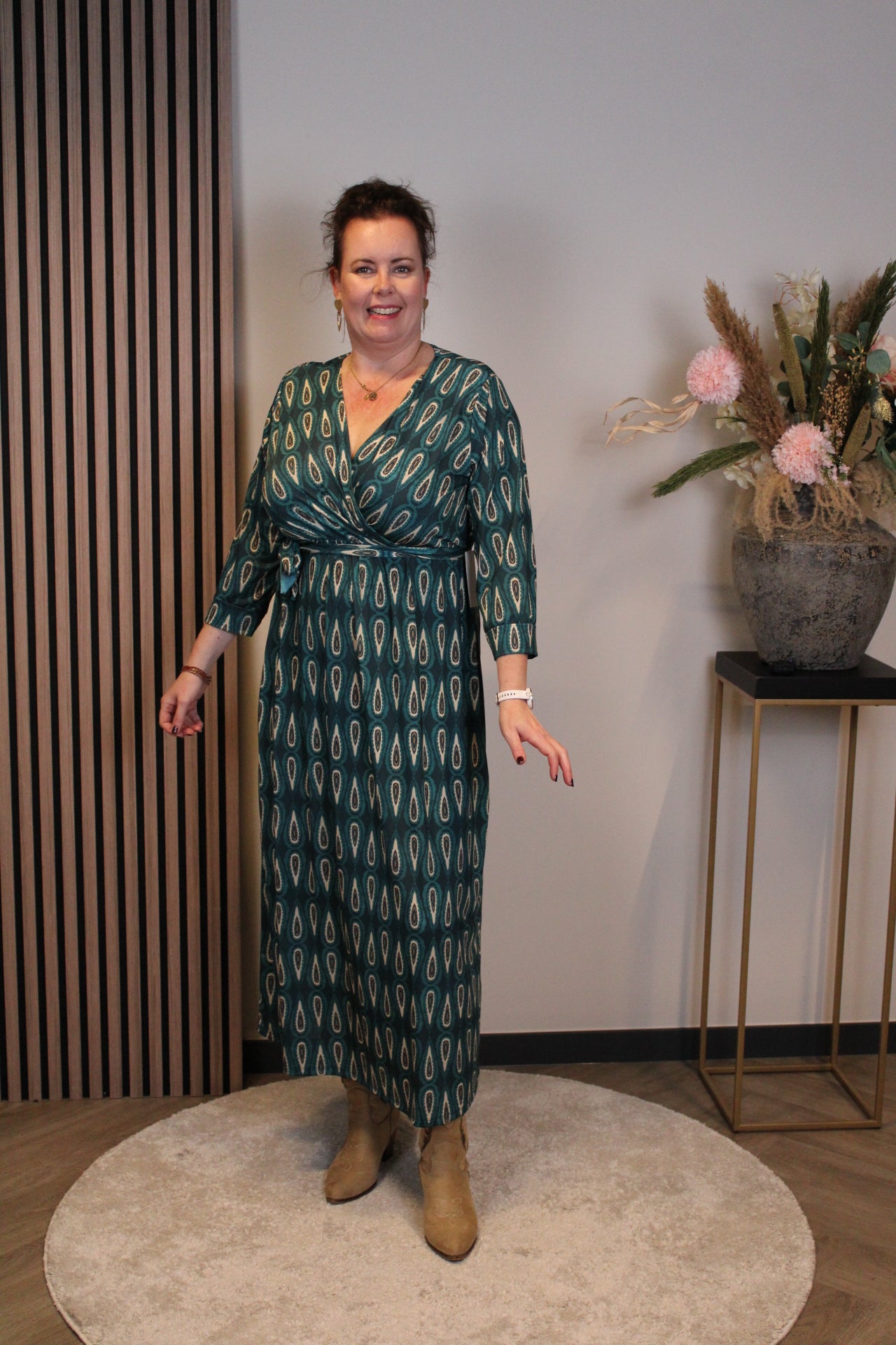 Elise | Jurk aqua lange mouw 46 t/m 50