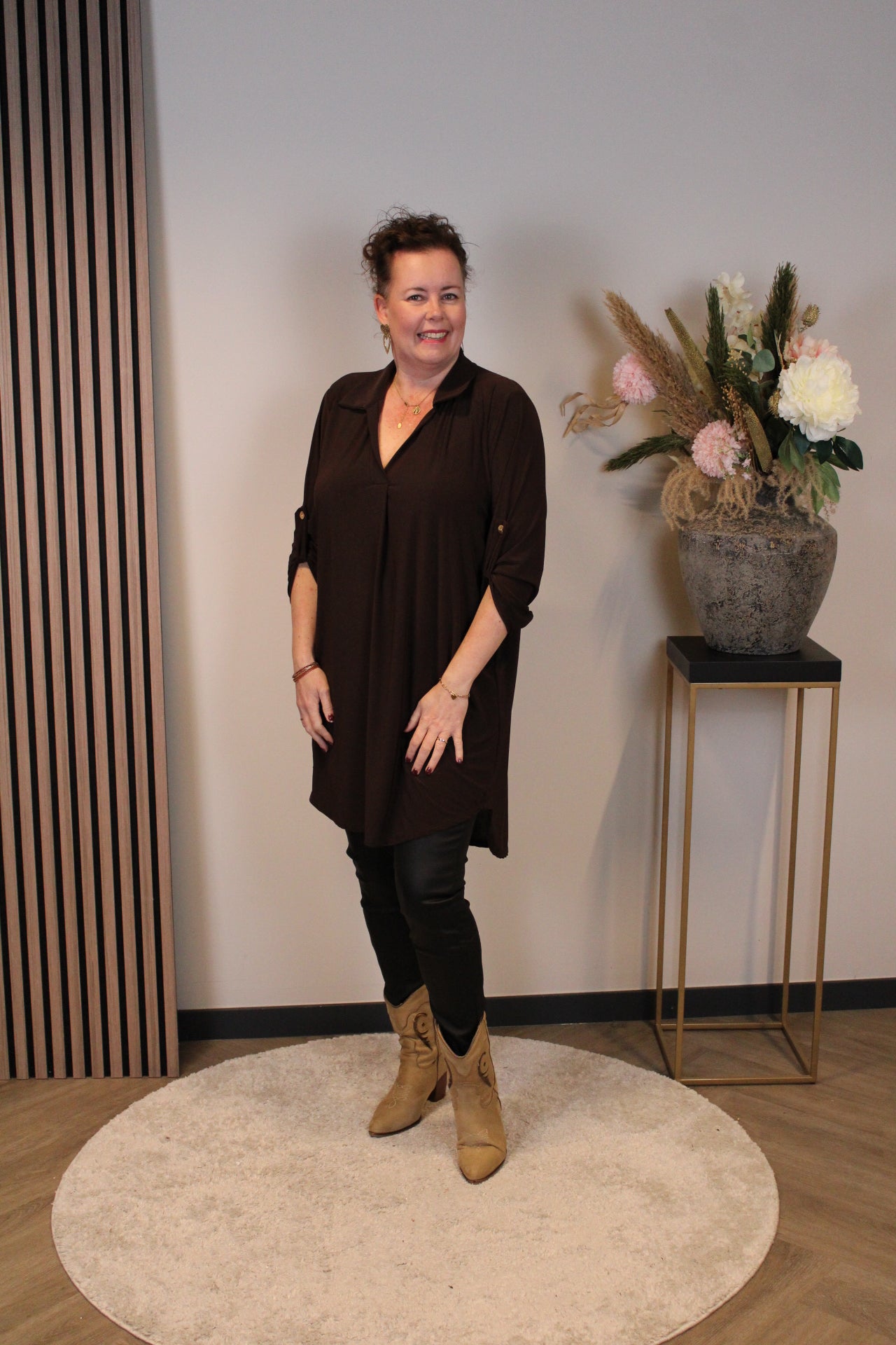 Marieke | tuniek bruin met kraagje 38 t/m 48