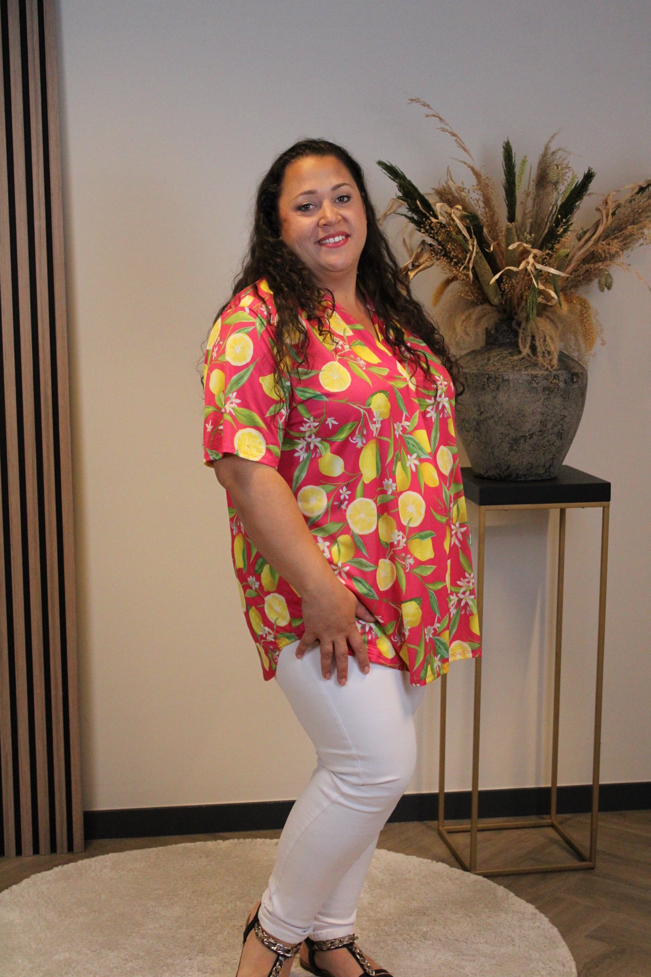 Ziva | Blouse donker roze korte mouw 48 t/m 52