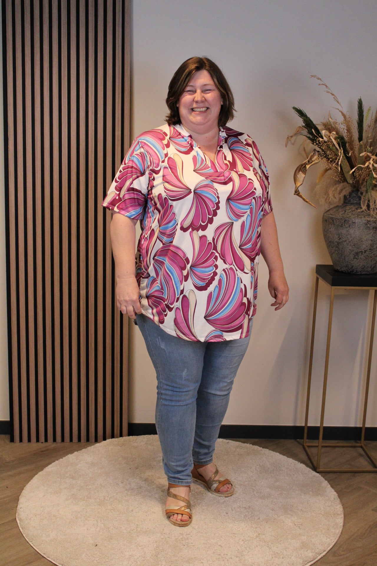 Flora | Blouse paars korte mouw 52 t/m 58