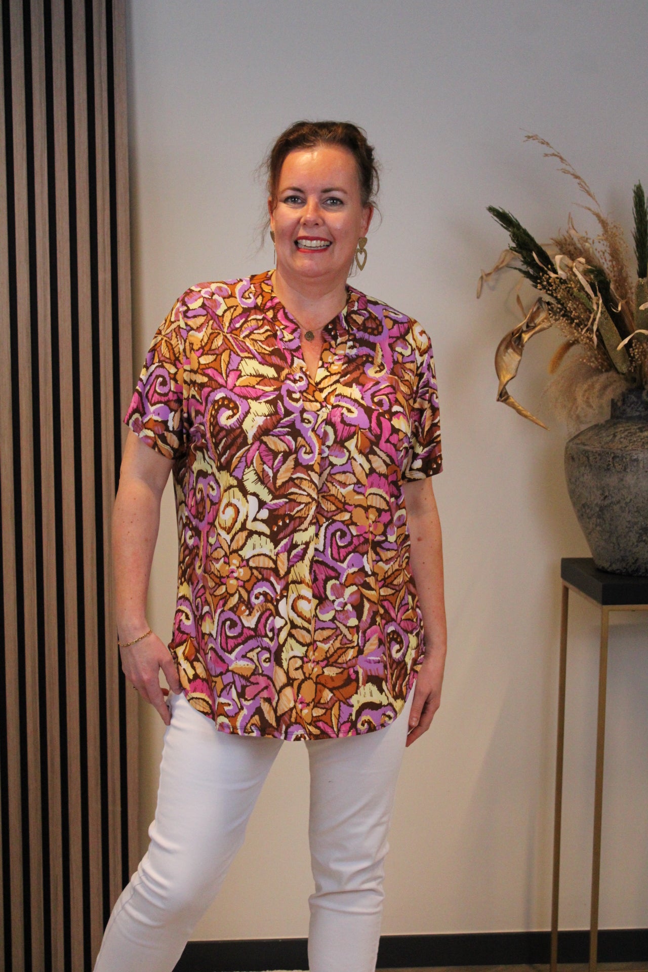 Lobke | Blouse paars korte mouw 48 t/m 52