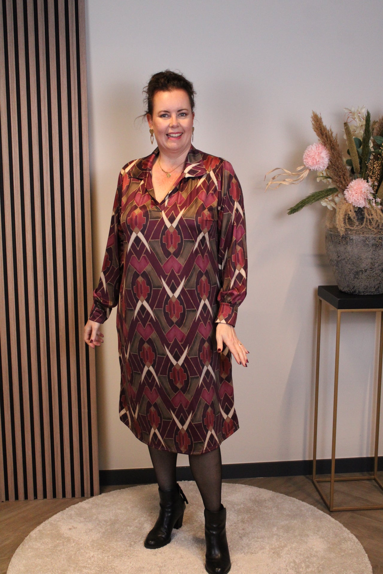 Nina | Jurk roze met kraagje 46 t/m 50