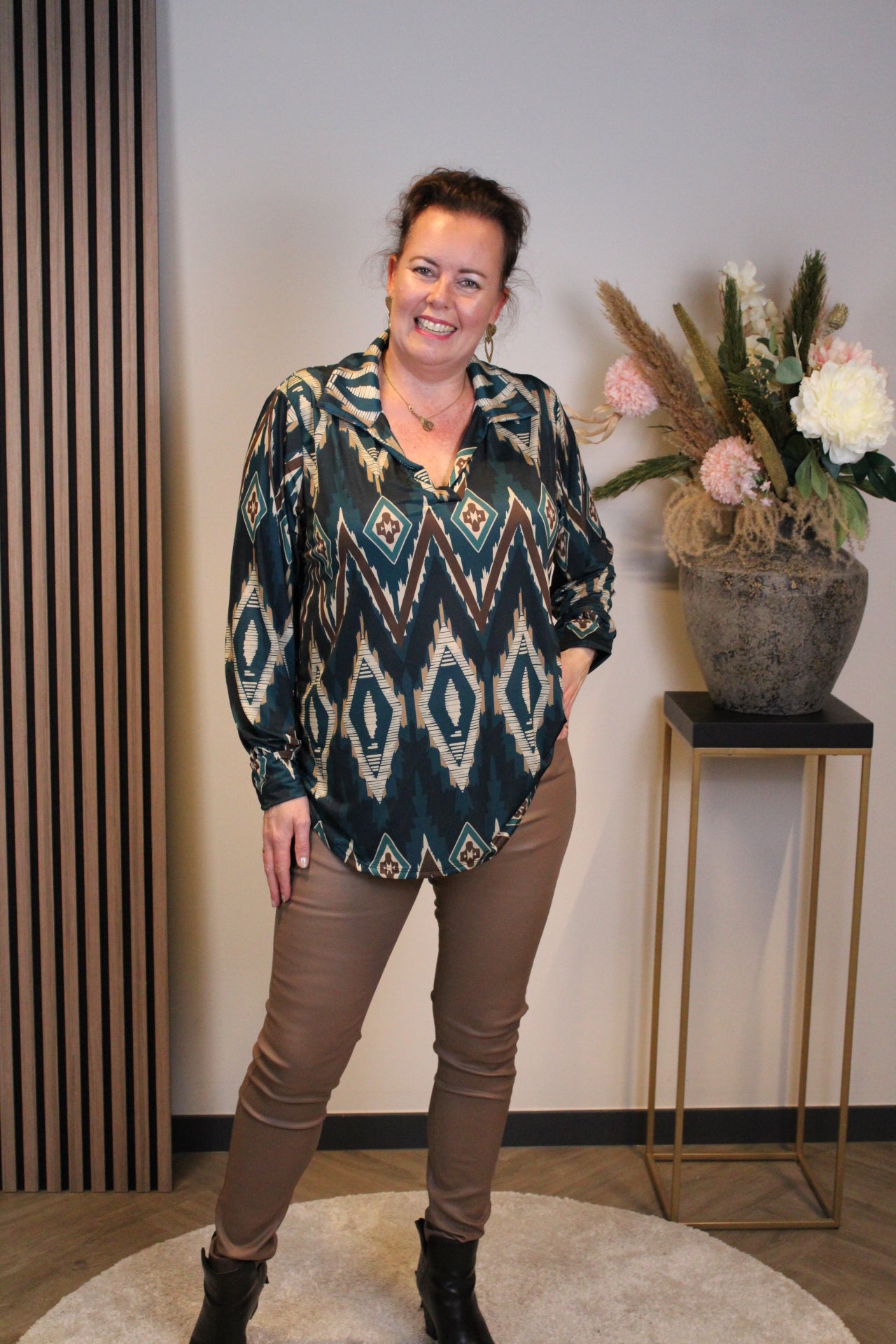 Lando | Blouse blauw met kraagje 48 t/m 52