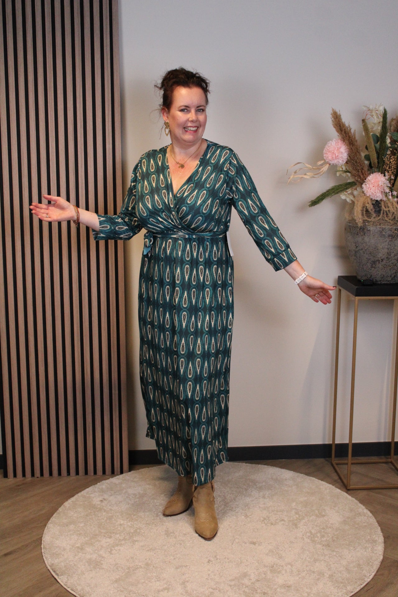 Elise | Jurk aqua lange mouw 46 t/m 50