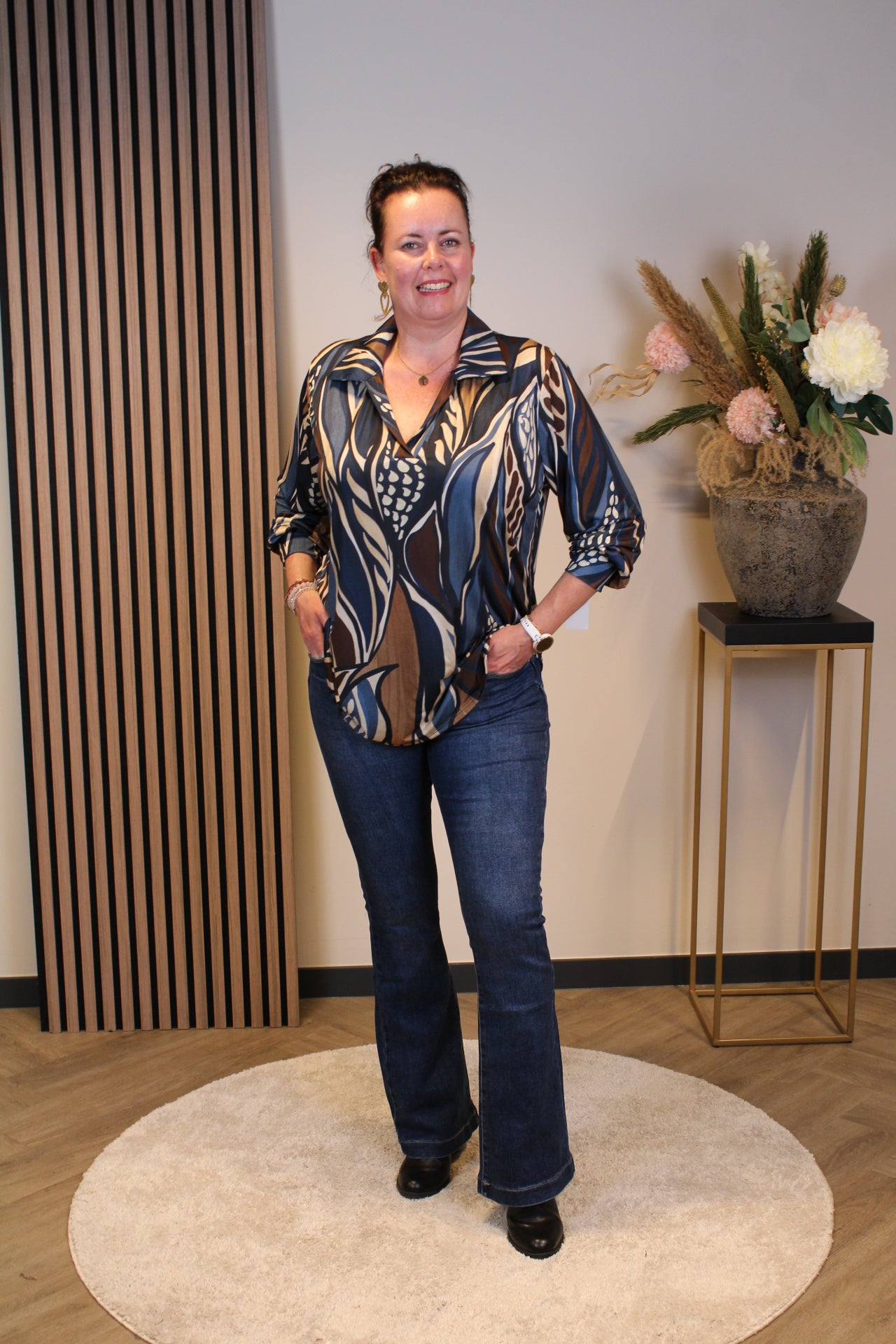 Mona | Blouse met kraagje blauw 48 t/m 52
