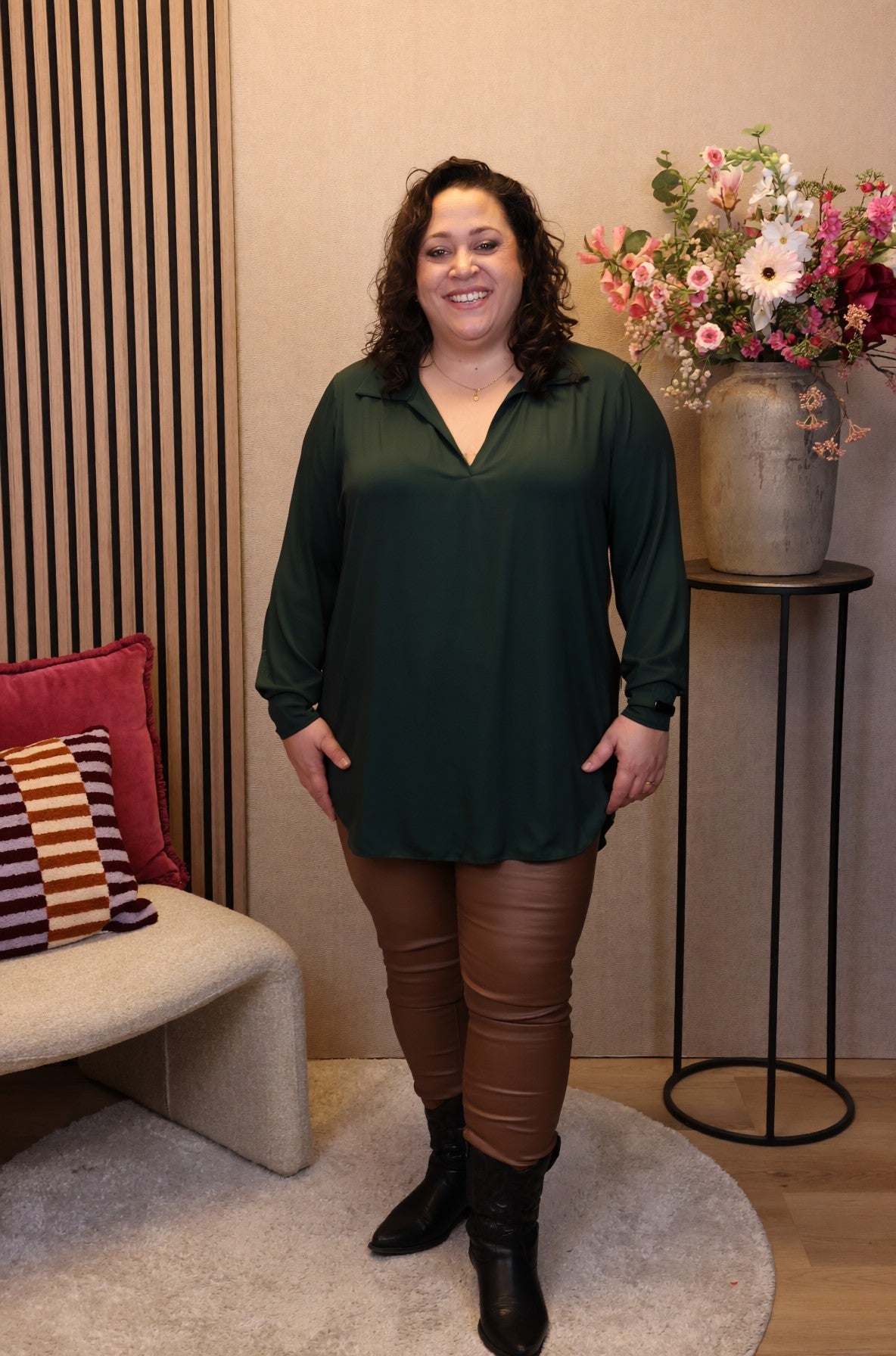 Sara | Blouse fles groen met kraagje